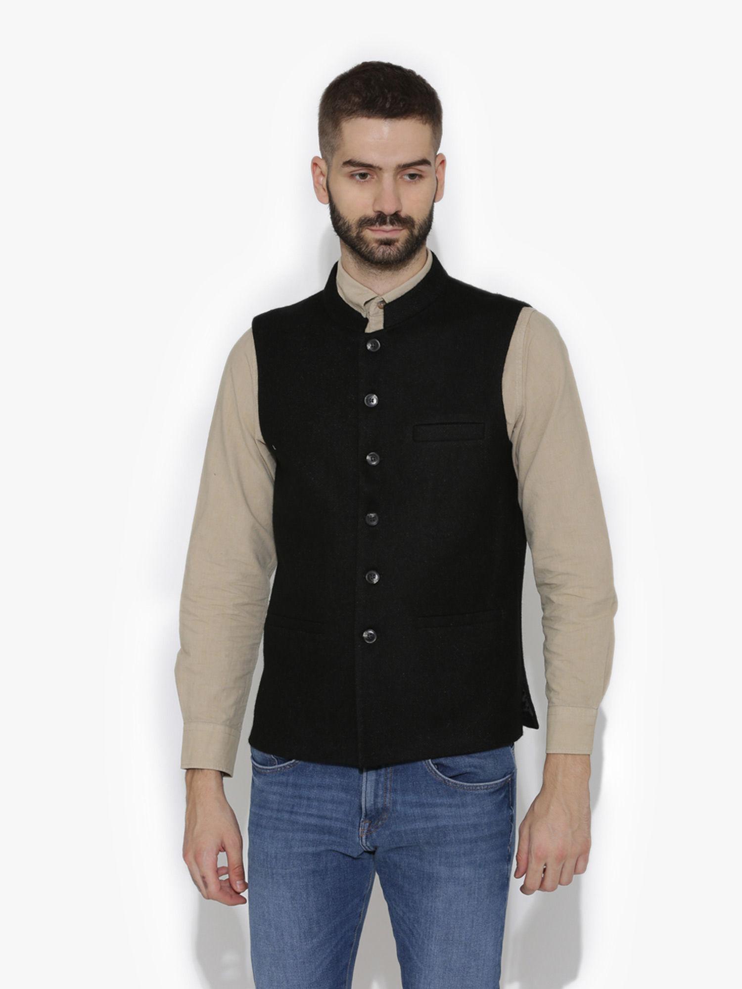 Premium Wool Nehru Jacket- Black