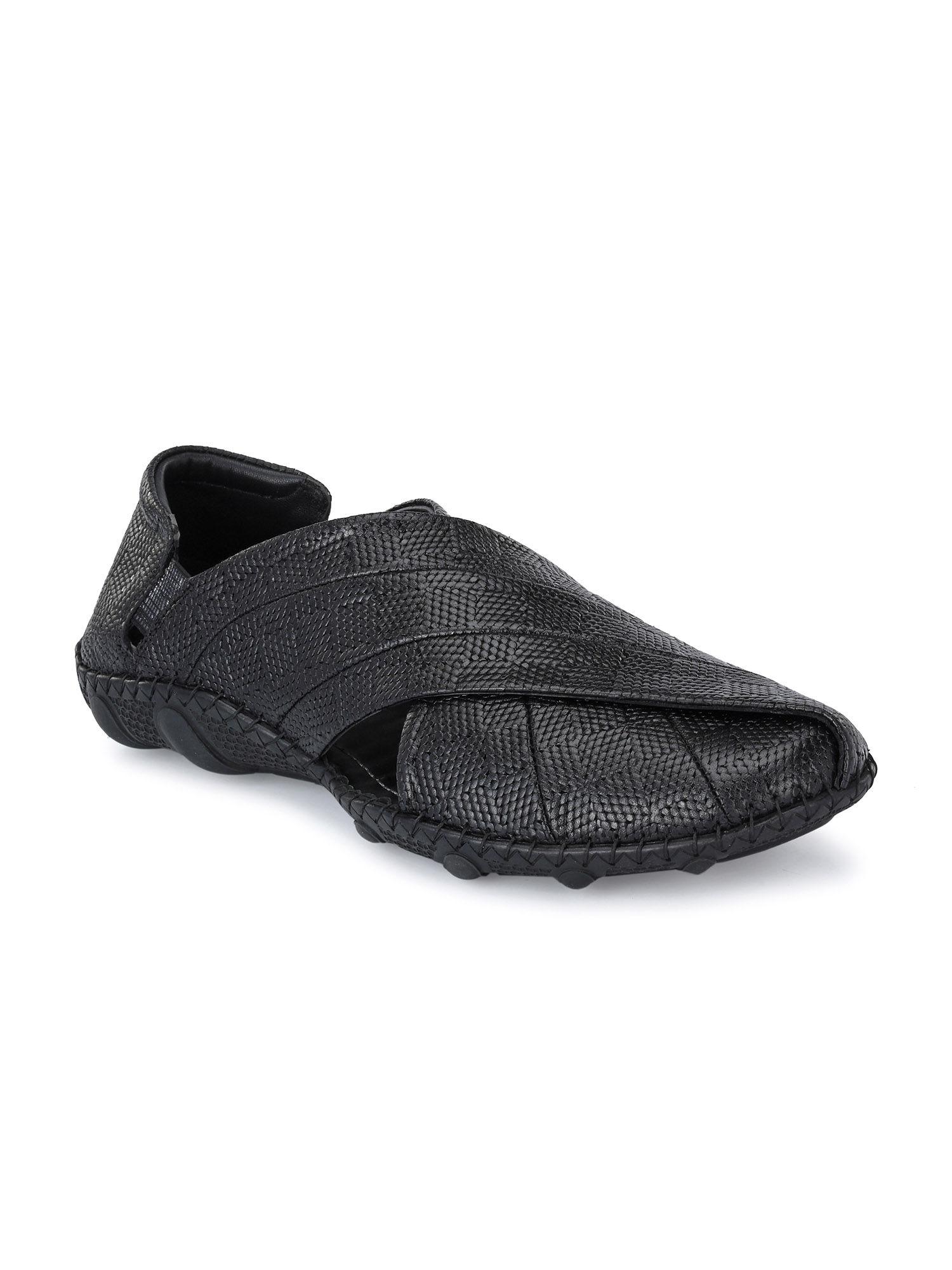 Men Black Leather Casual Sandals