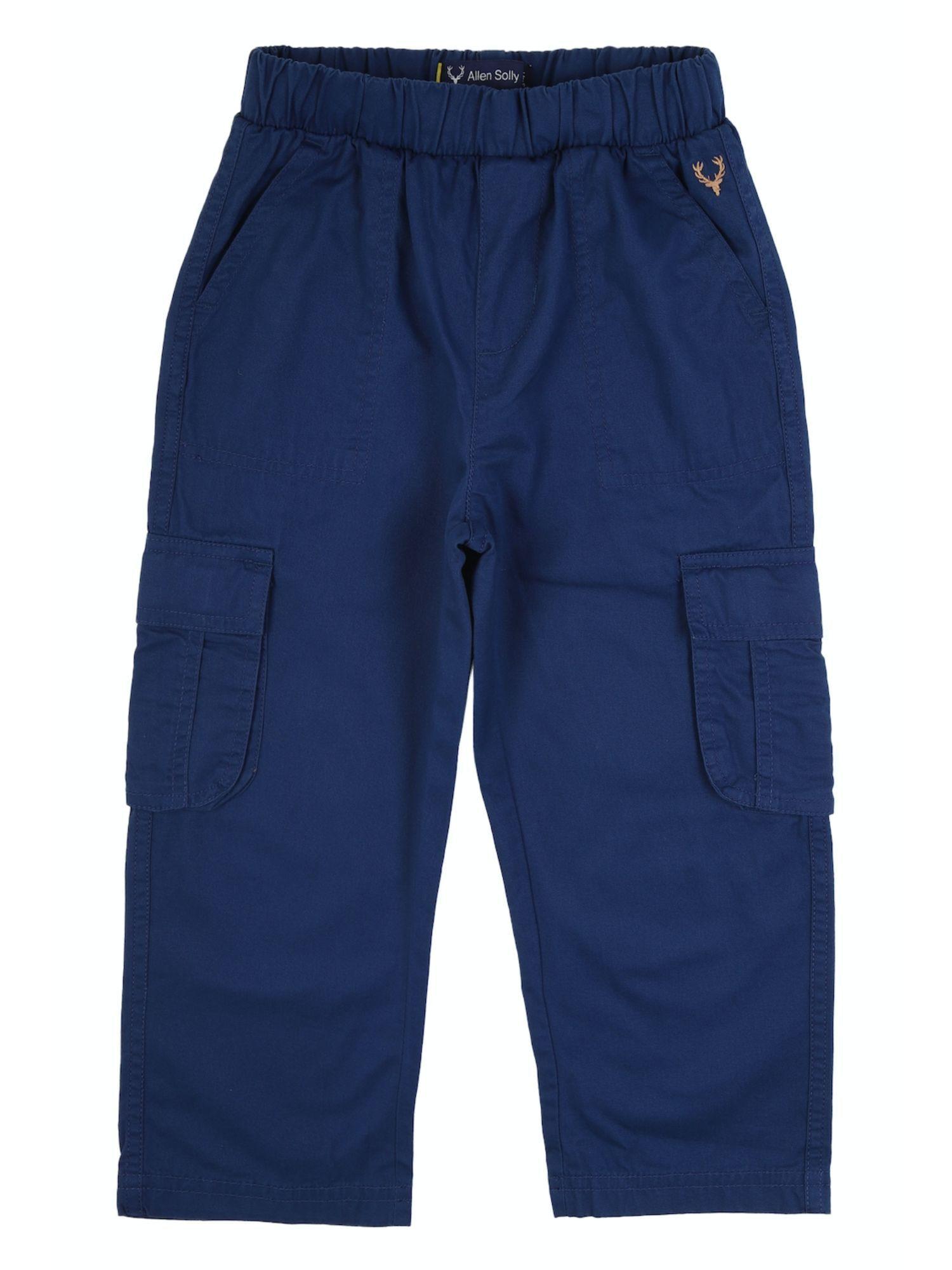 Boys Blue Regular Fit Solid Trousers