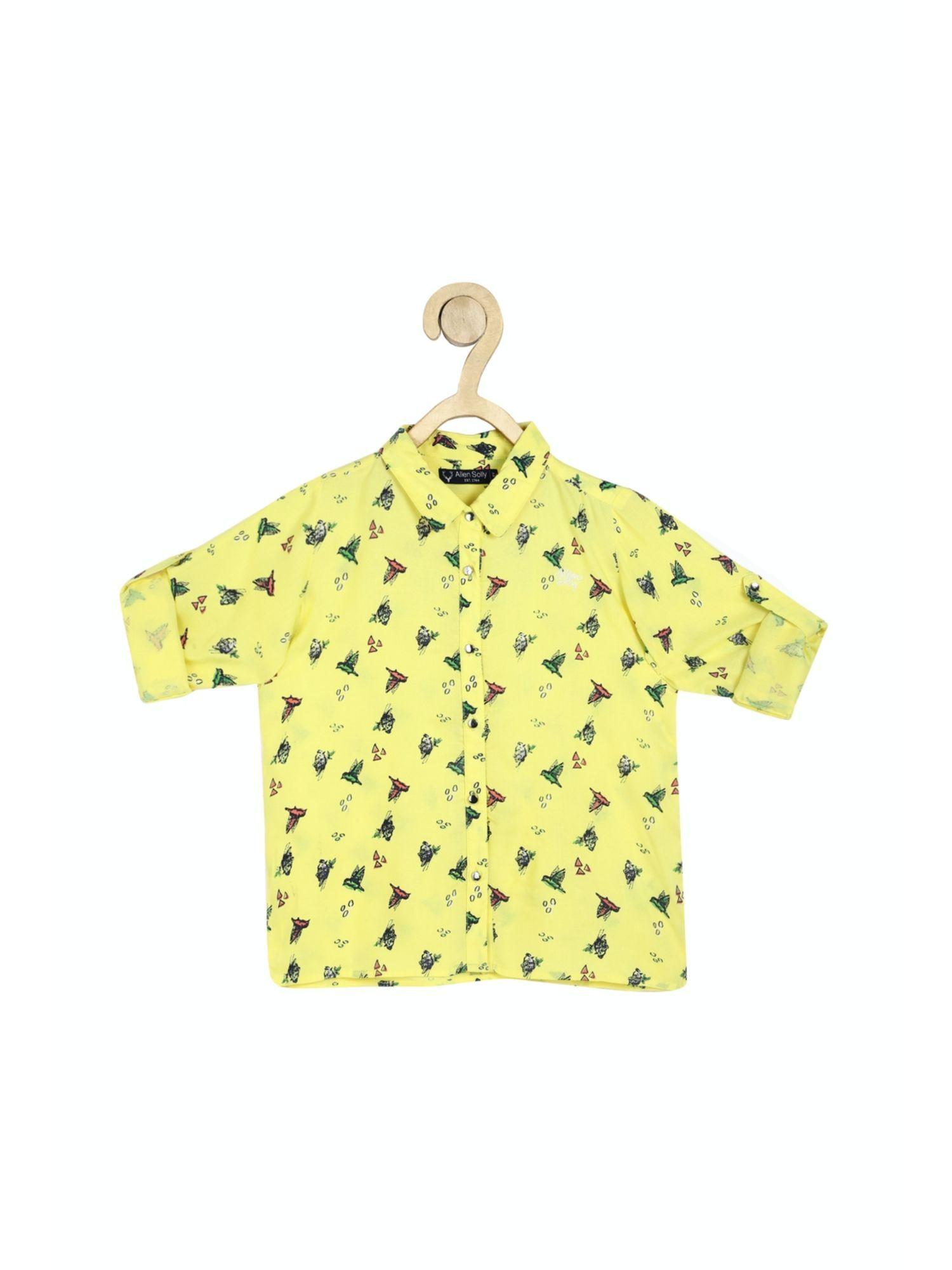 girls-yellow-printed-casual-shirt