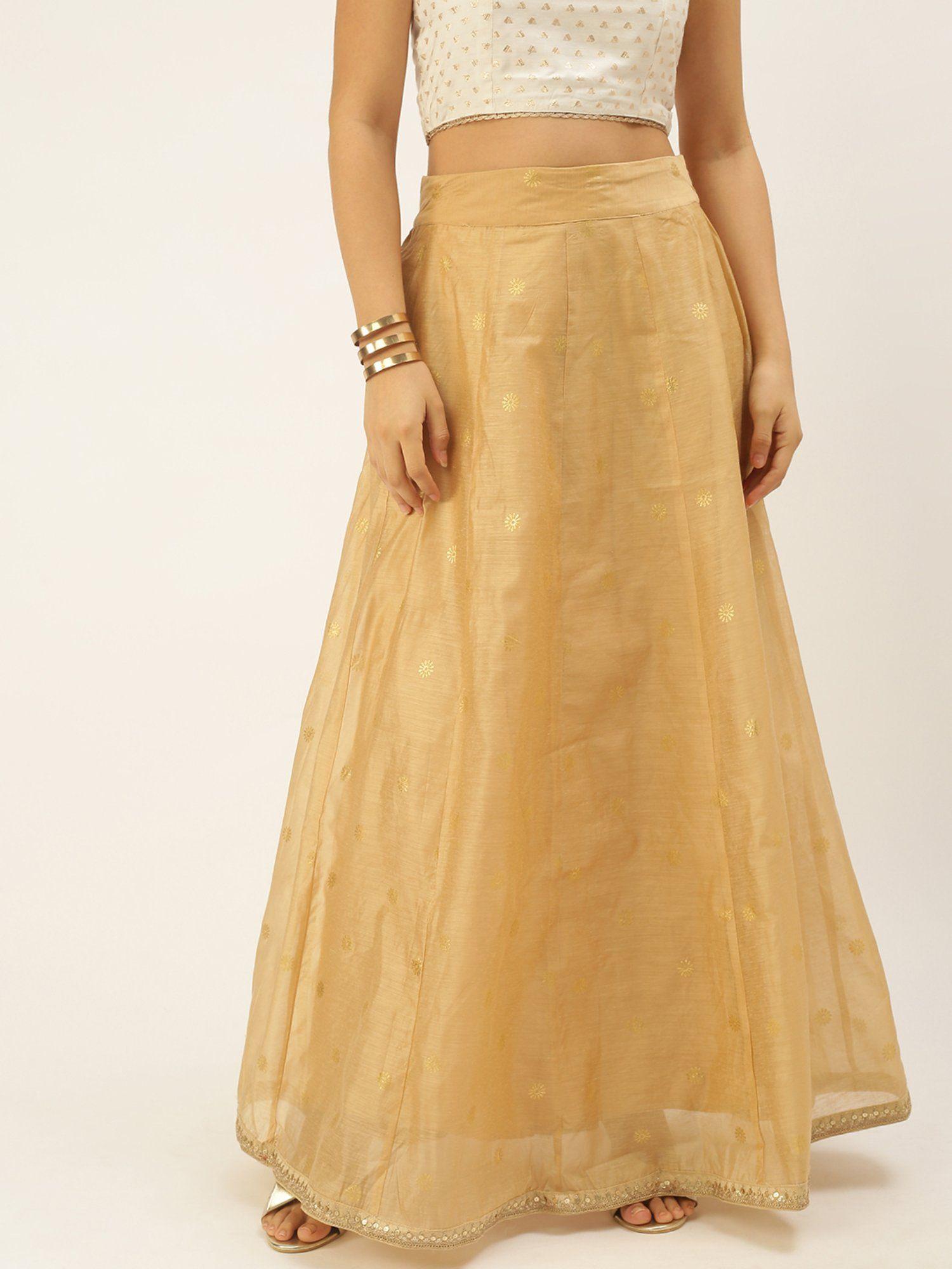 Womens Printed Polyester Gold Skirt