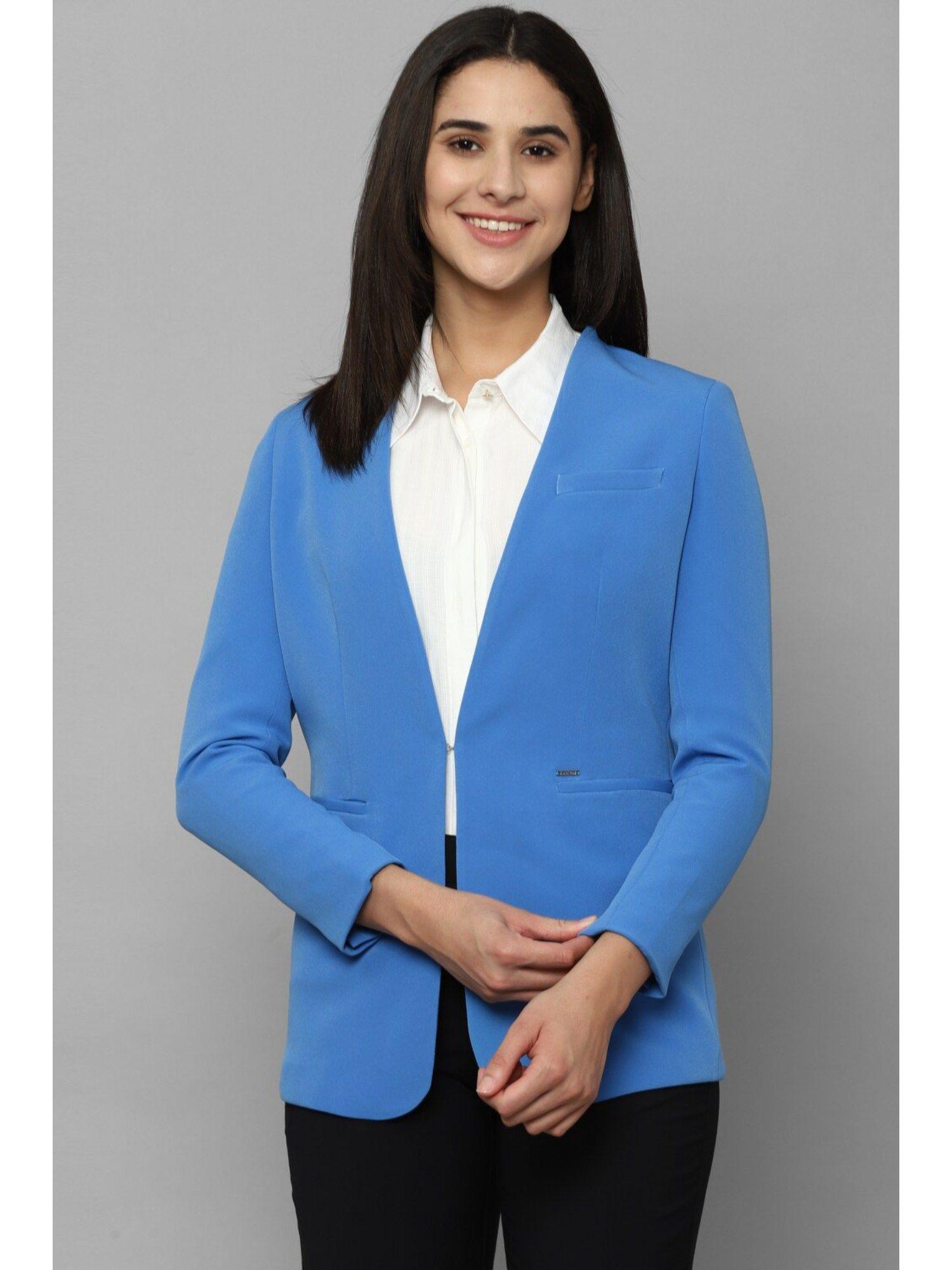 women-blue-solid-casual-blazer