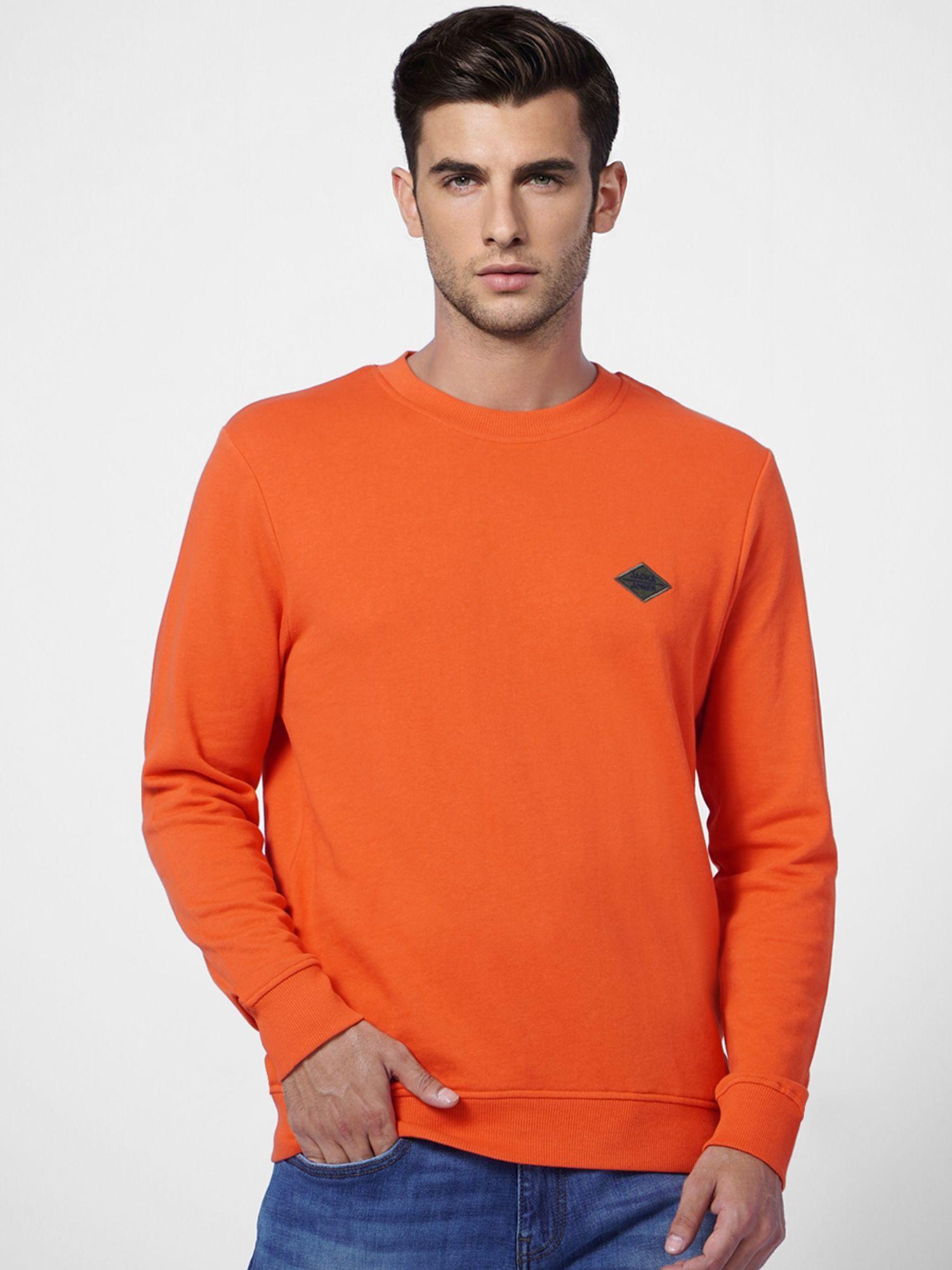 Men Solid Orange Sweatshirt