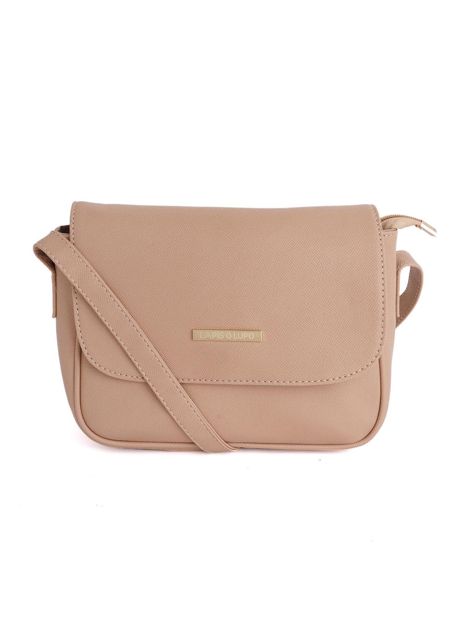 Beige Solid-Plain Sling and Cross bags