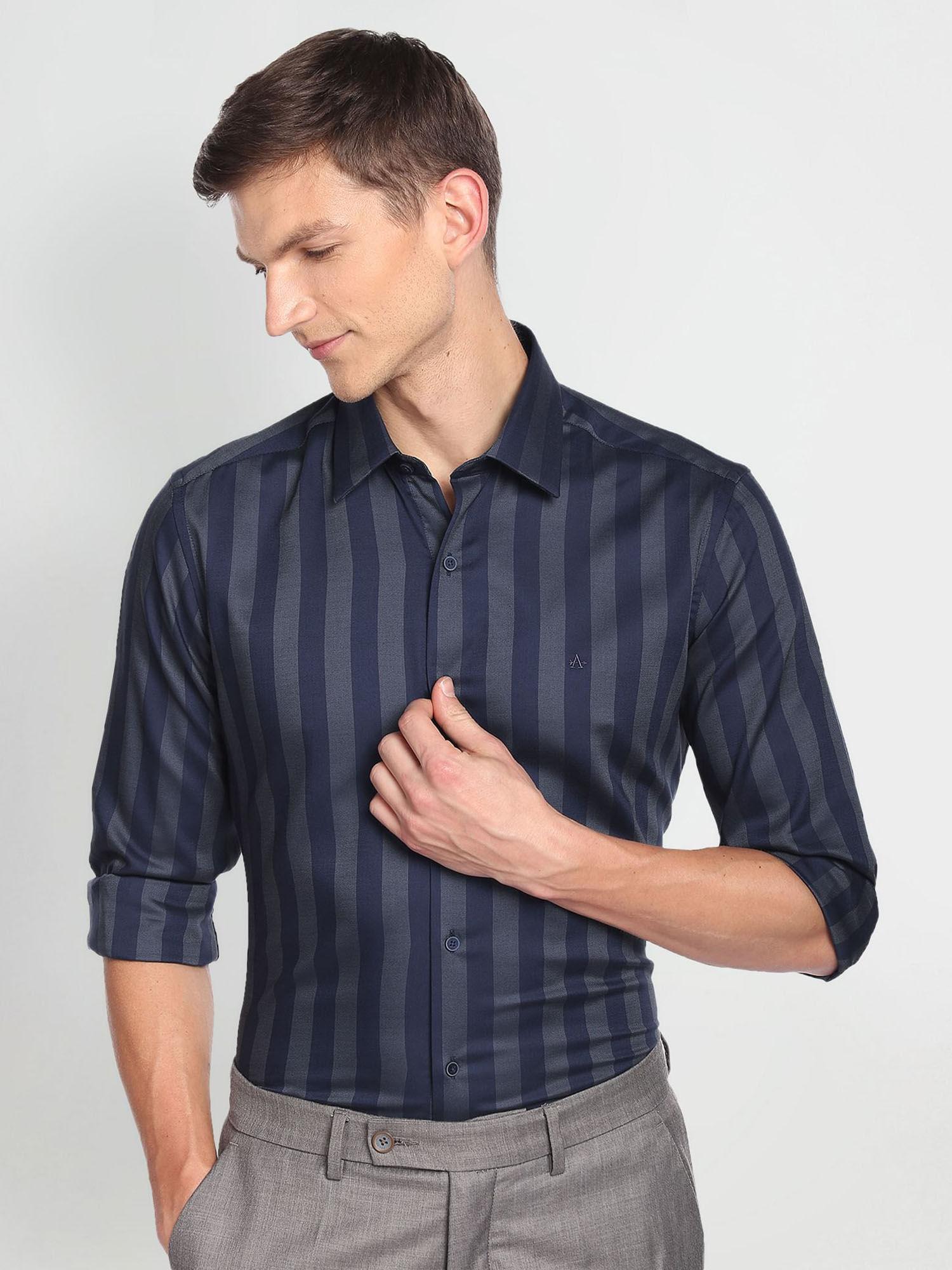 Arrow New York Vertical Stripe Cotton Formal Blue Shirt