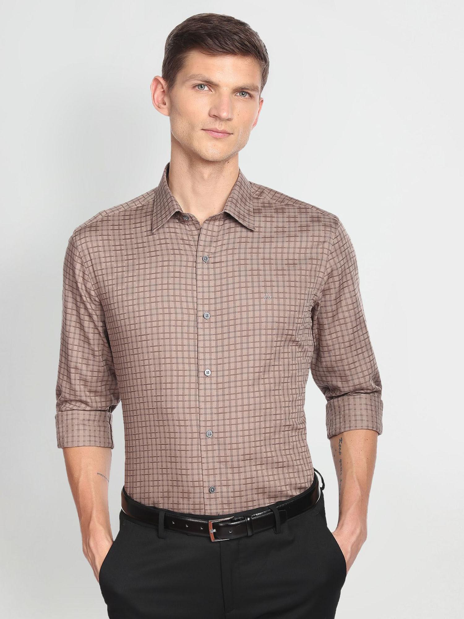 arrow-new-york-micro-check-cotton-formal-brown-shirt