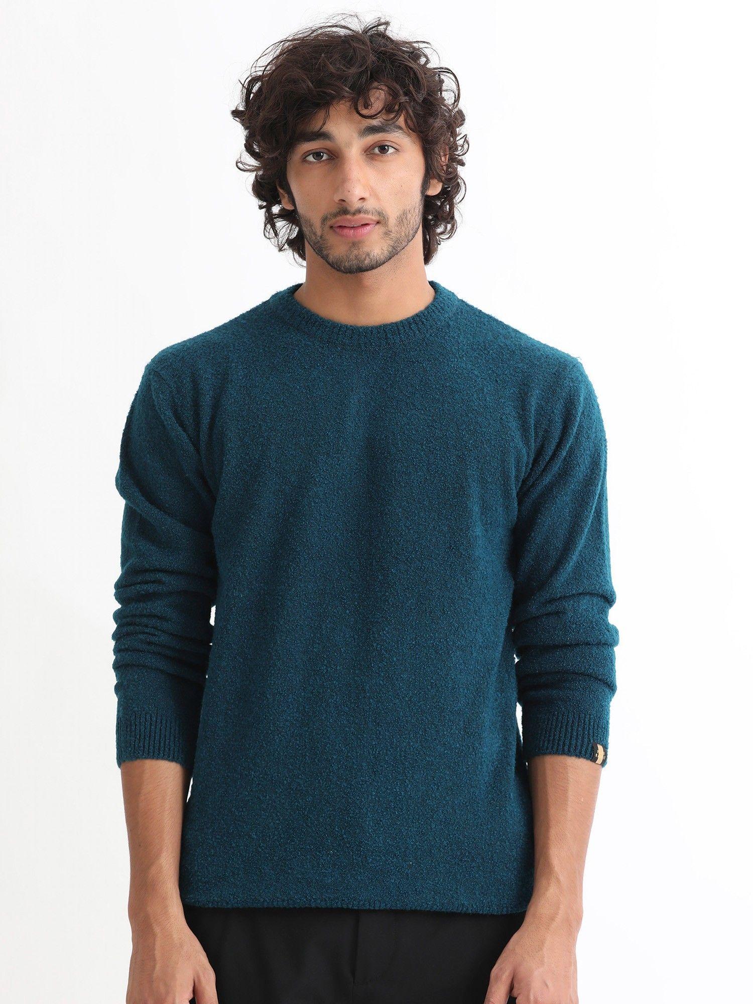 Teal Textured Solid Sweater