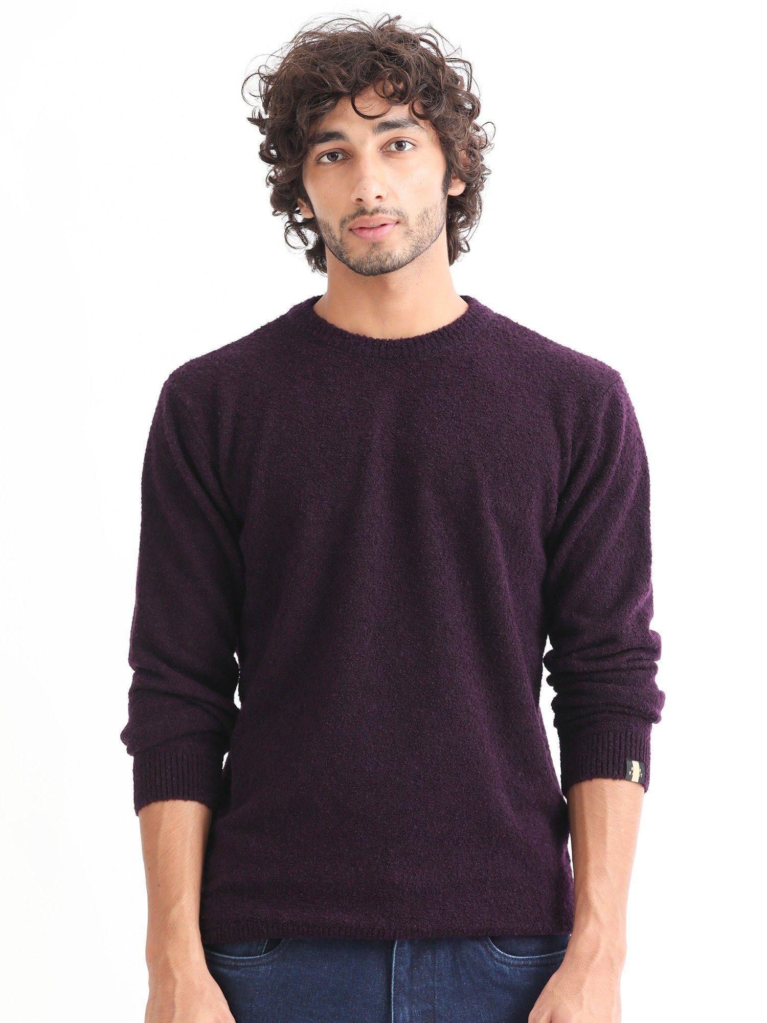 Purple Textured Solid Sweater