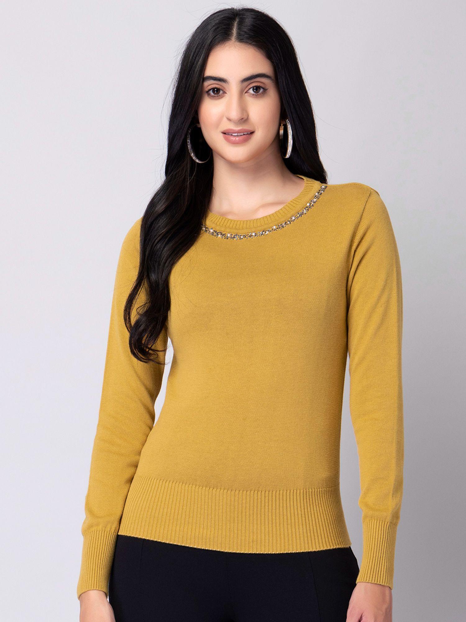 mustard-yellow-embellished-neck-sweater
