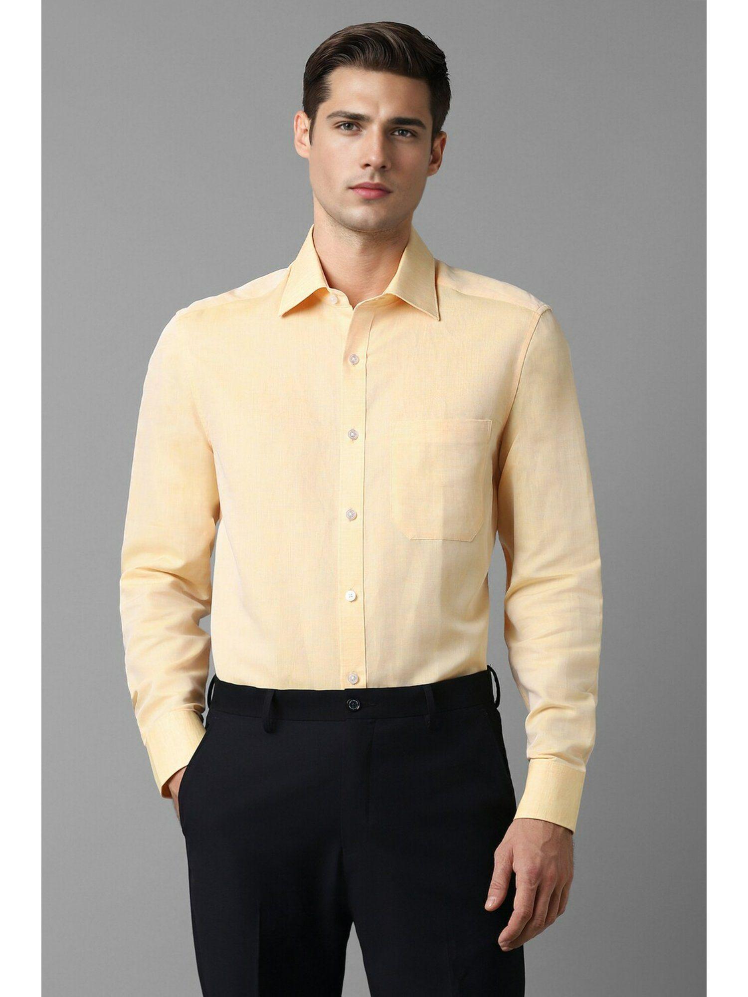 Men Yellow Classic Fit Solid Full Sleeves Formal Shirt
