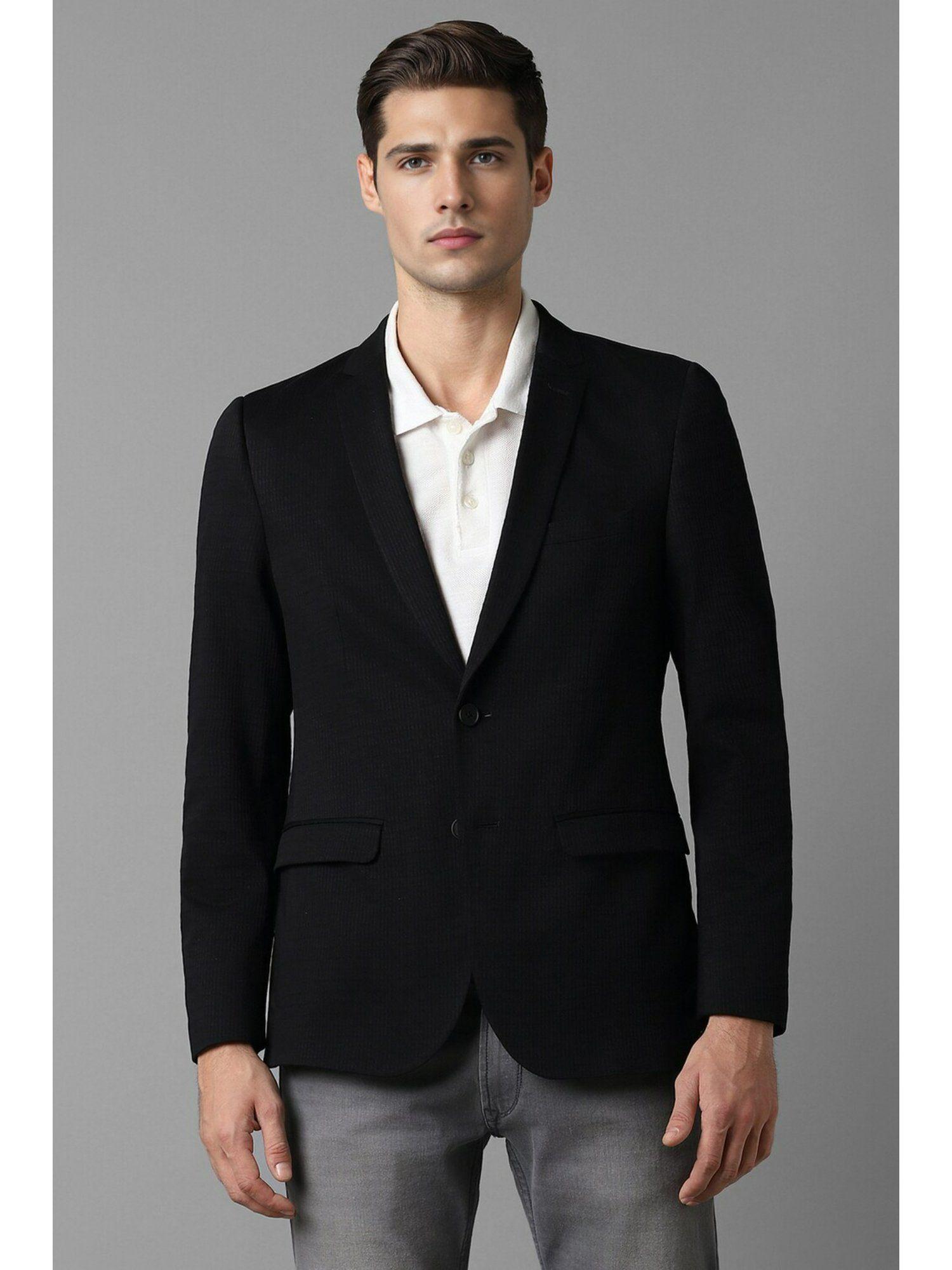 men-black-super-slim-fit-stripe-casual-blazer