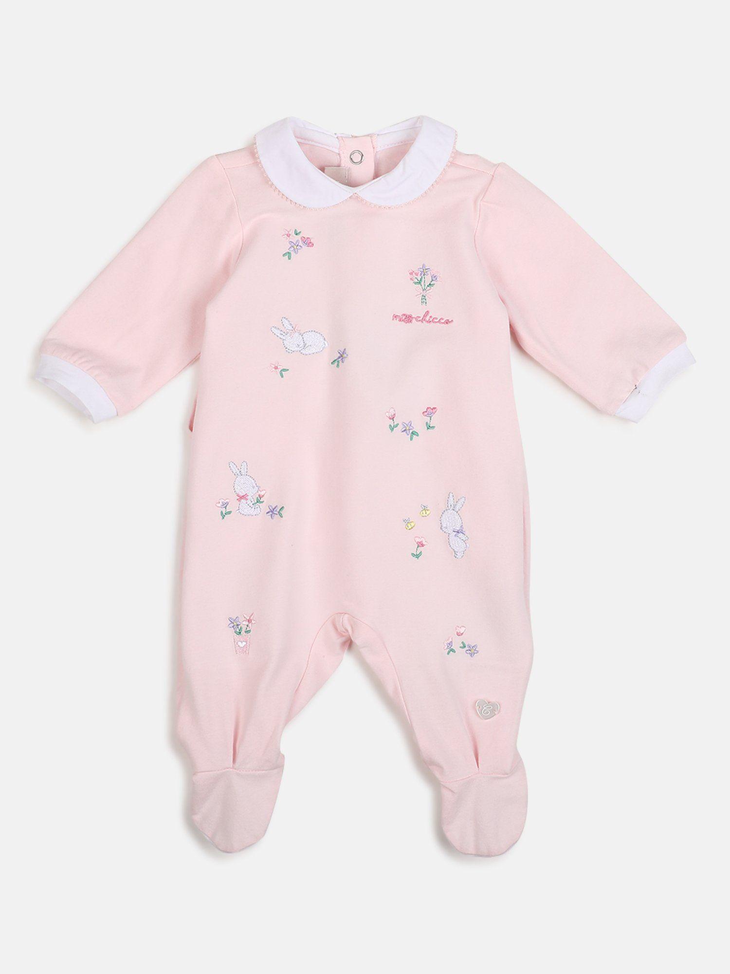 Girls Peach Stretch Nappy Opening Rompers