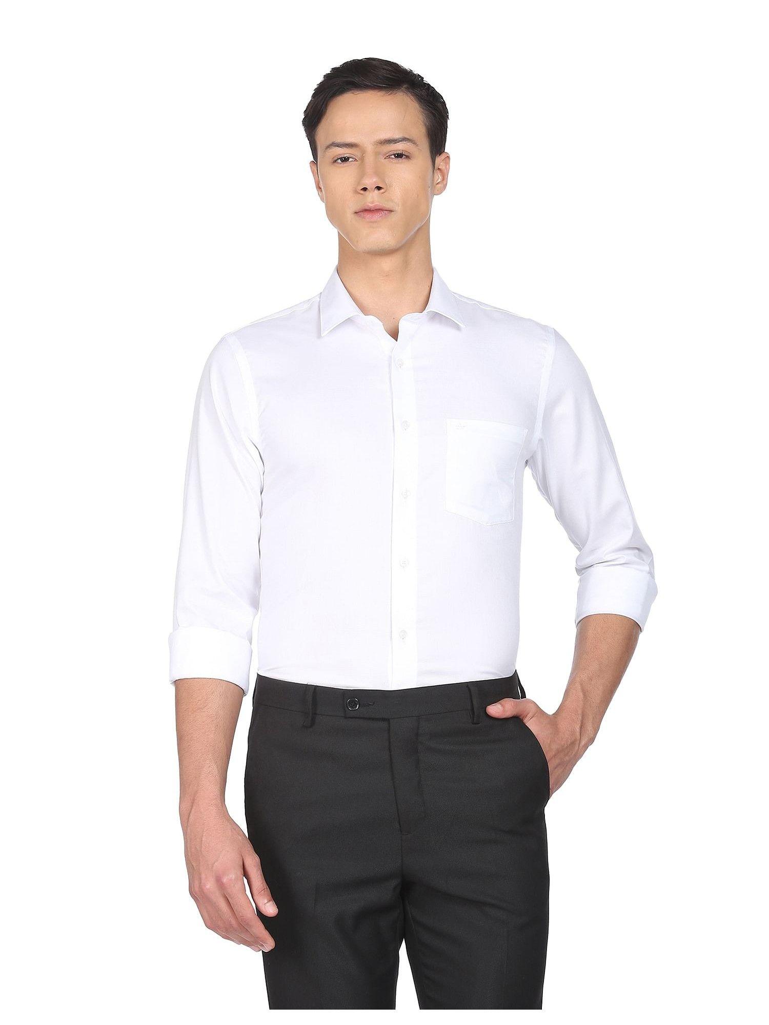 men-white-manhattan-slim-fit-dobby-formal-shirt