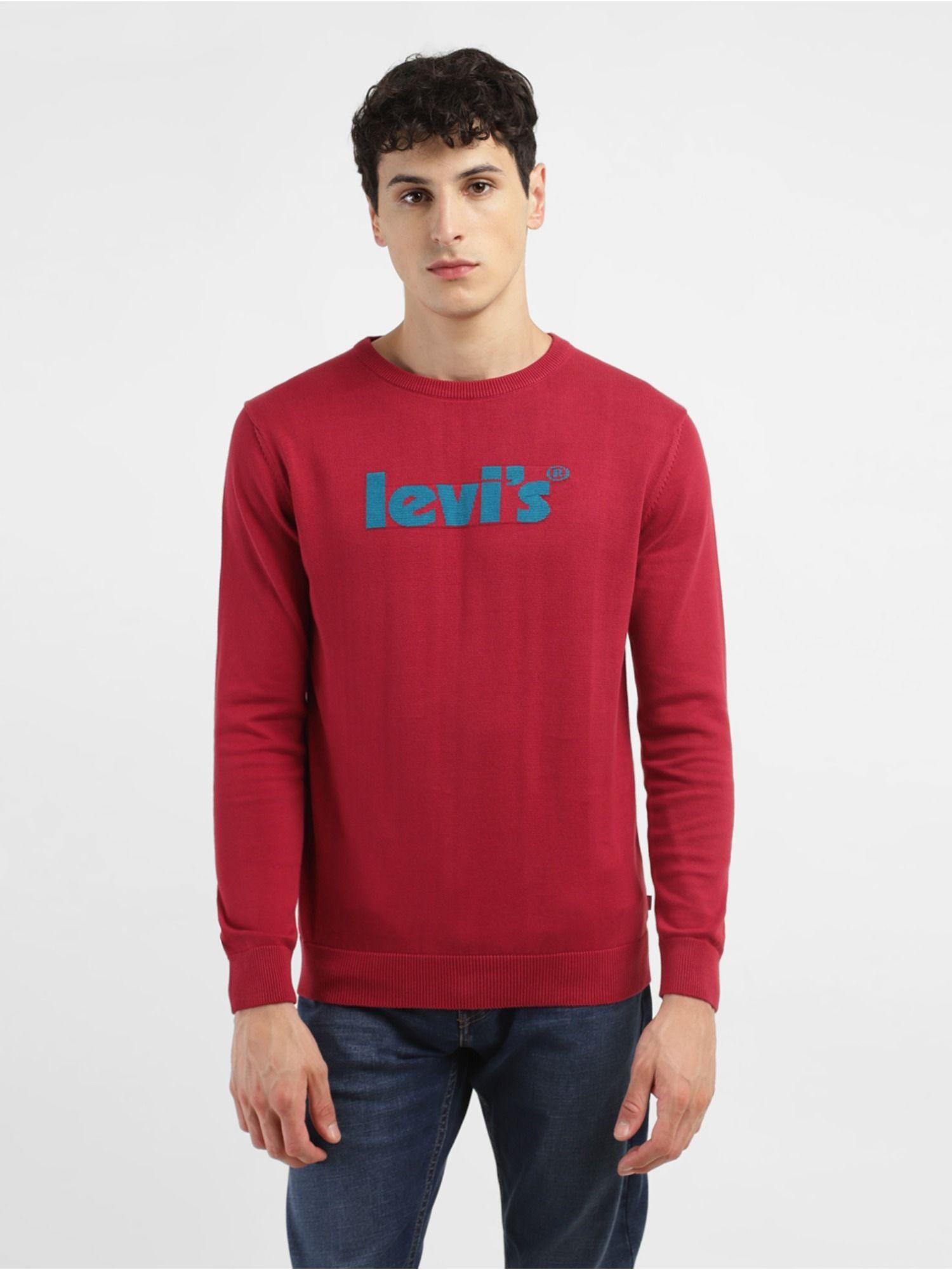 Men's Brand Logo Red Crew Neck Sweater