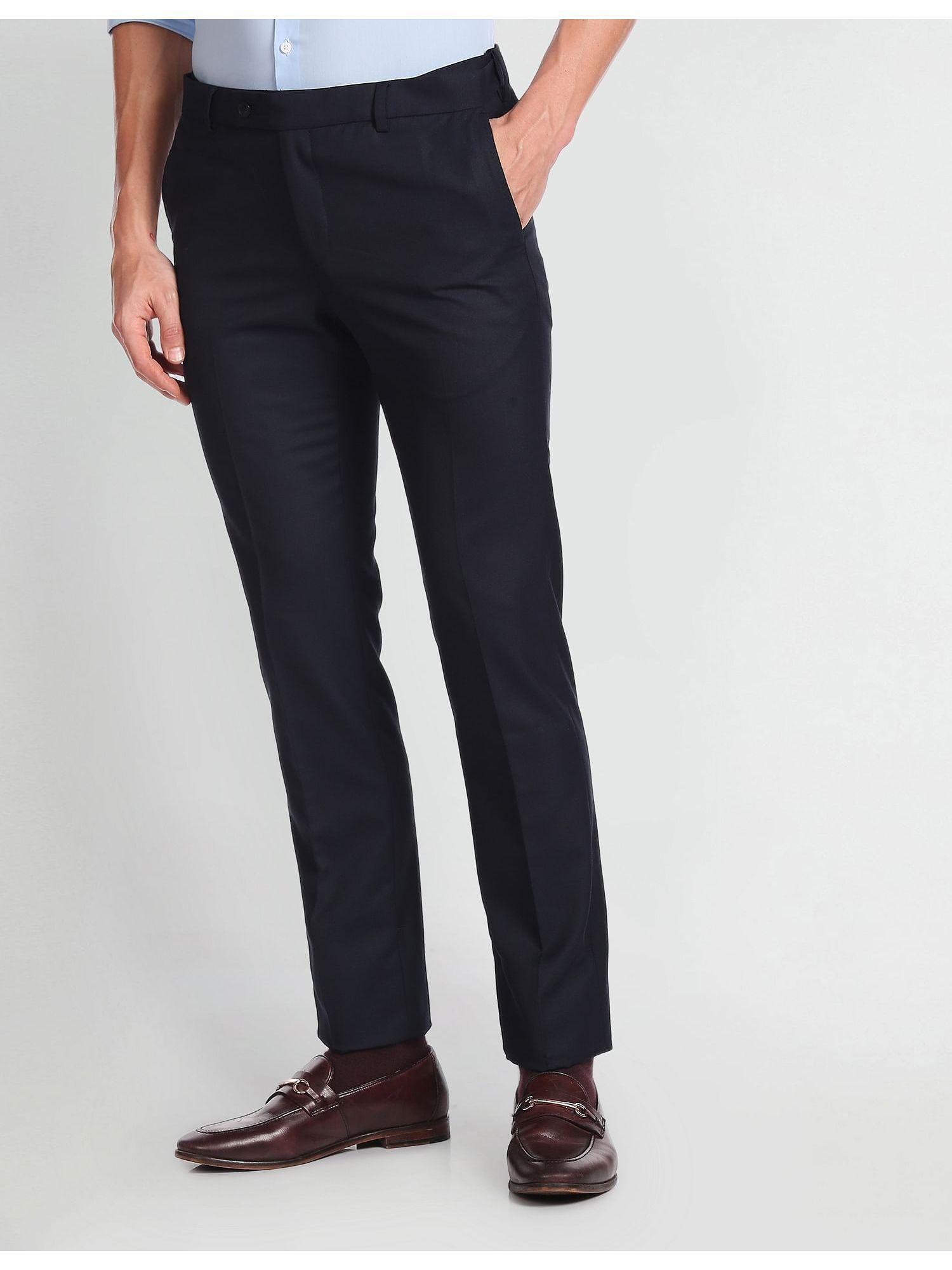 Solid Dobby Formal Black Trousers