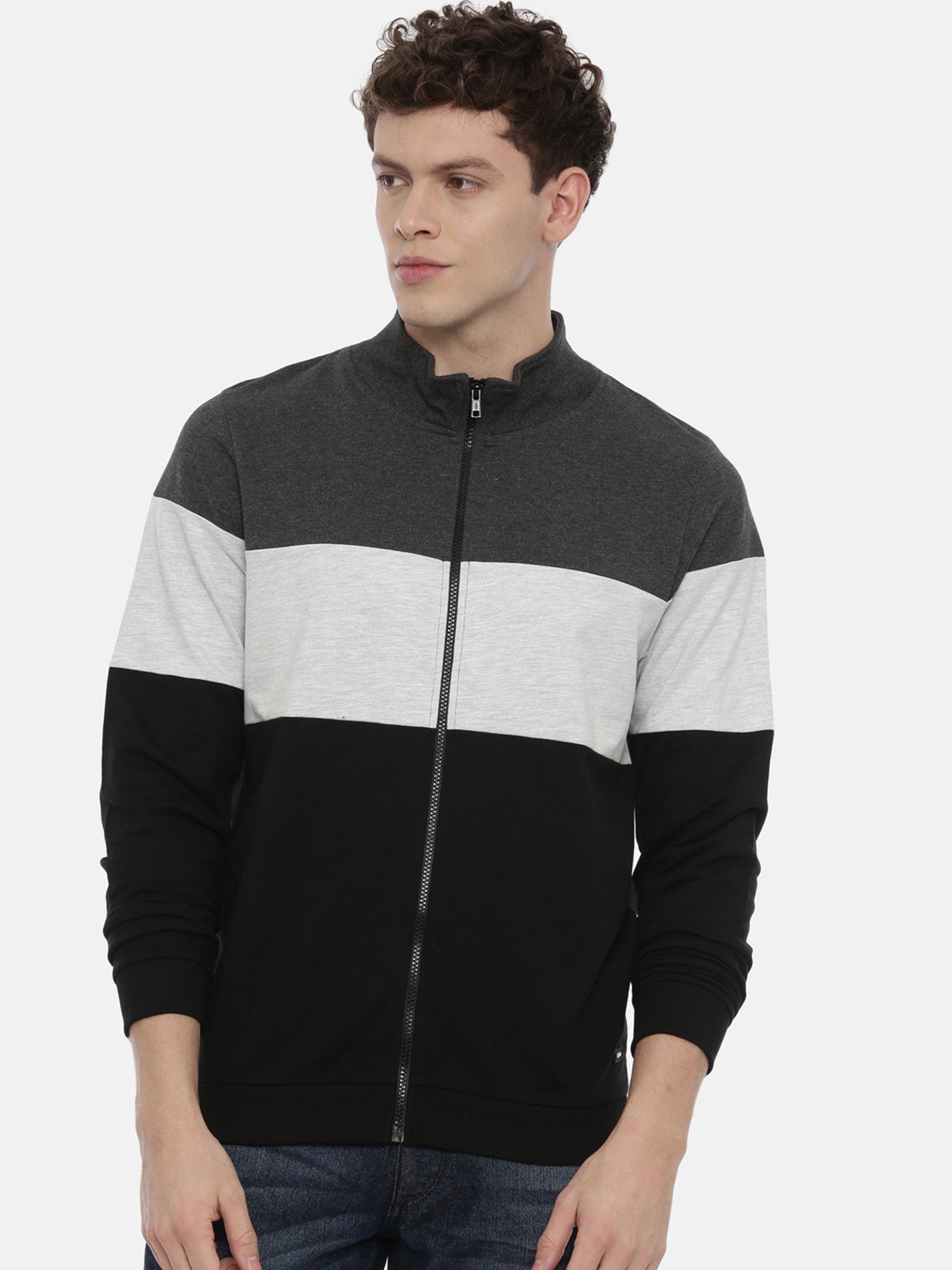 Men Grey & Black Colourblocked Sweatshirt