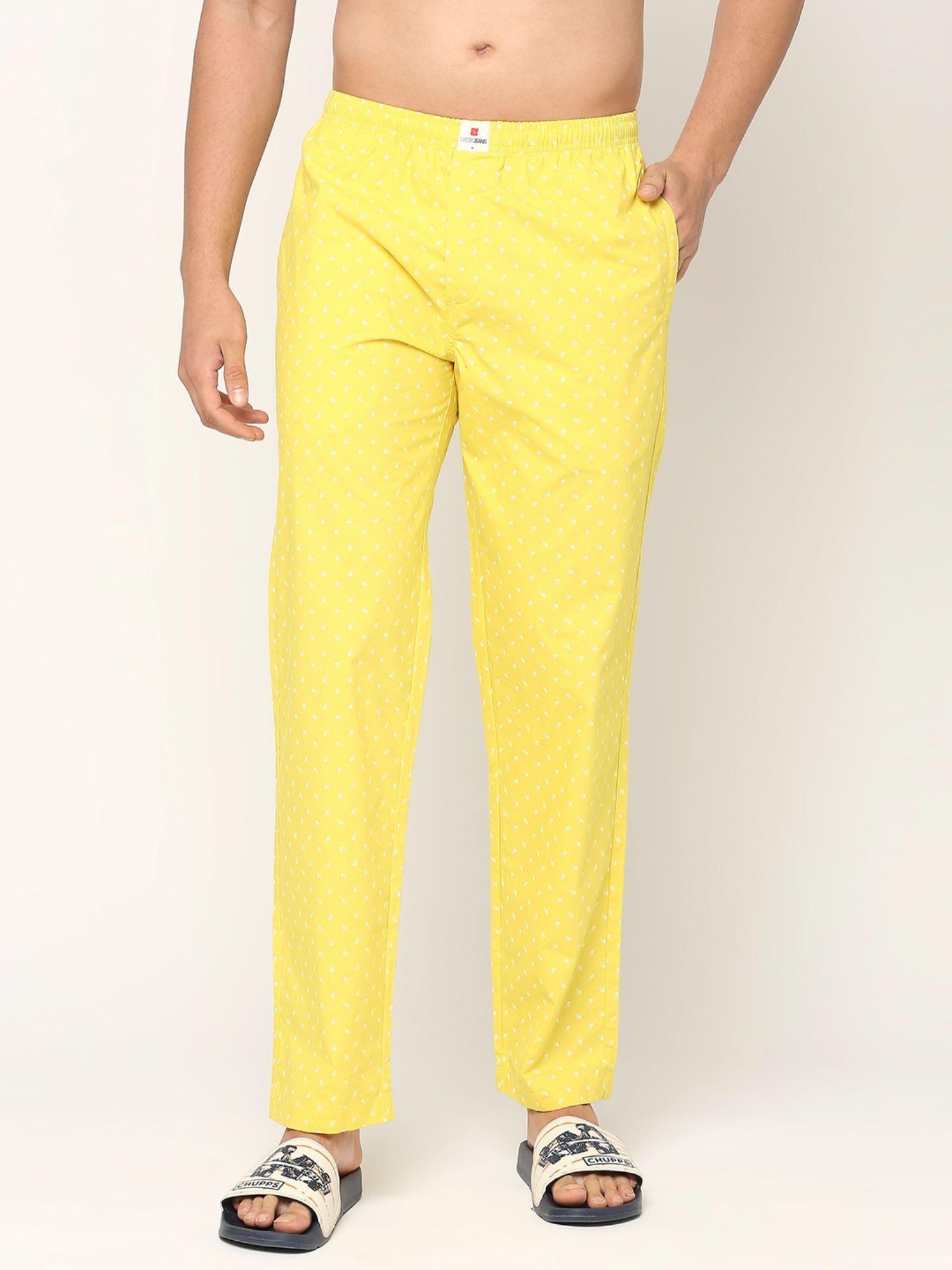 Premium Cotton Printed Men Yellow Pyjama