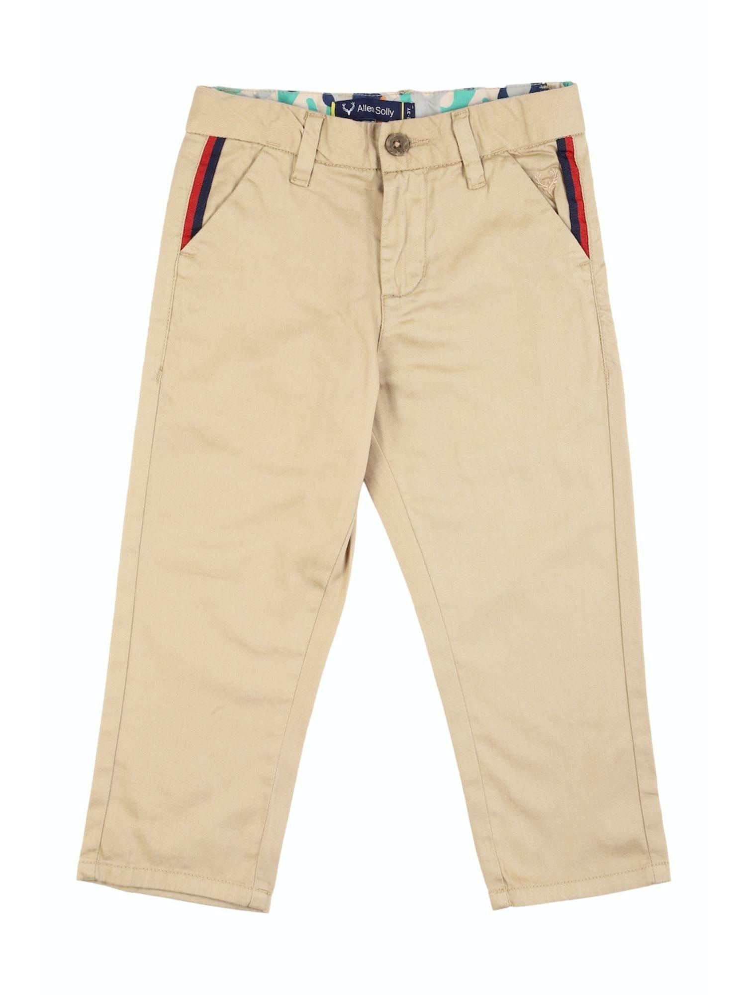 Boys Khaki Slim Fit Solid Trousers