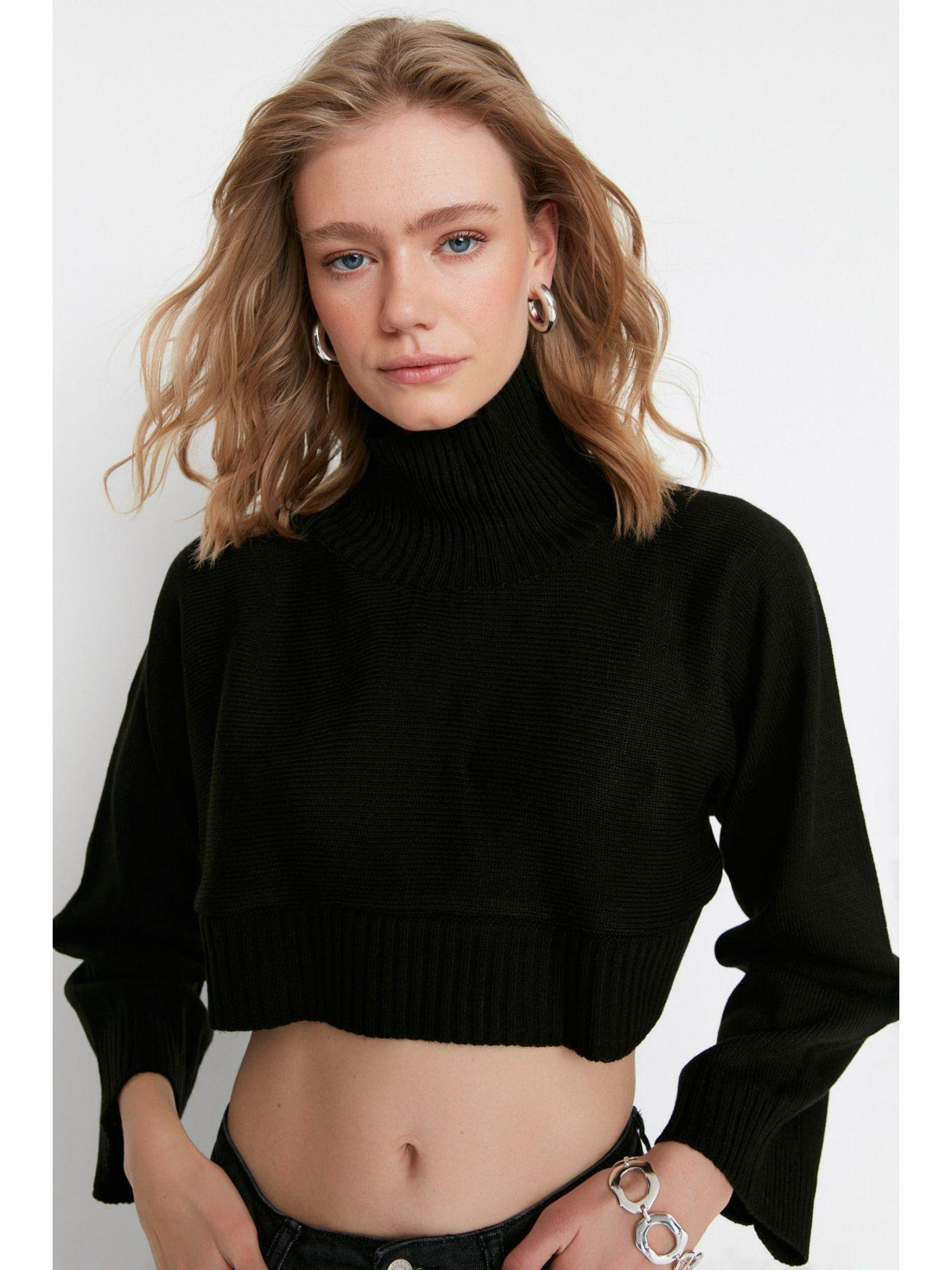 womens-black-woven-sweater