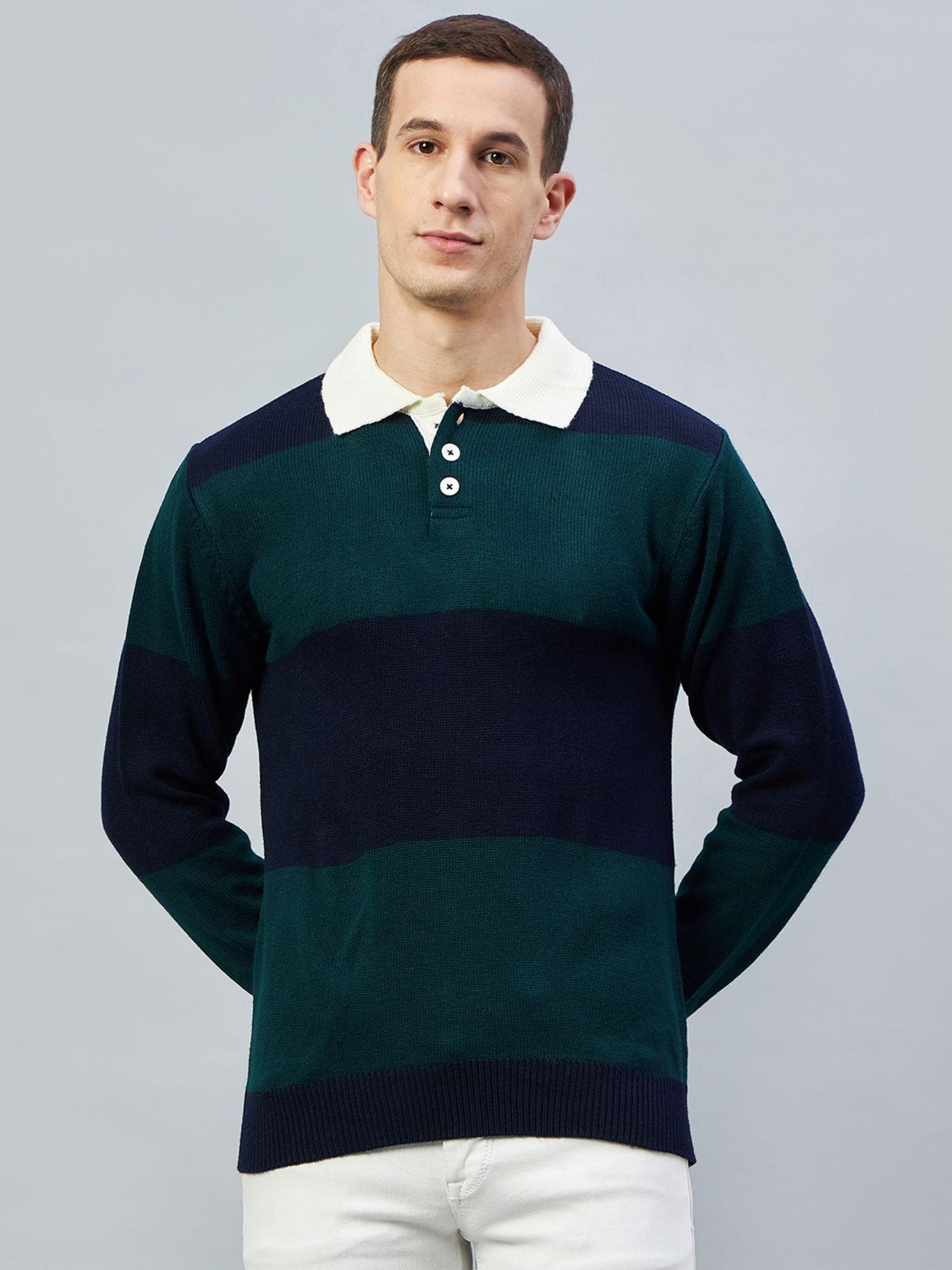 Navy Blue & Teal Polo Neck Sweater