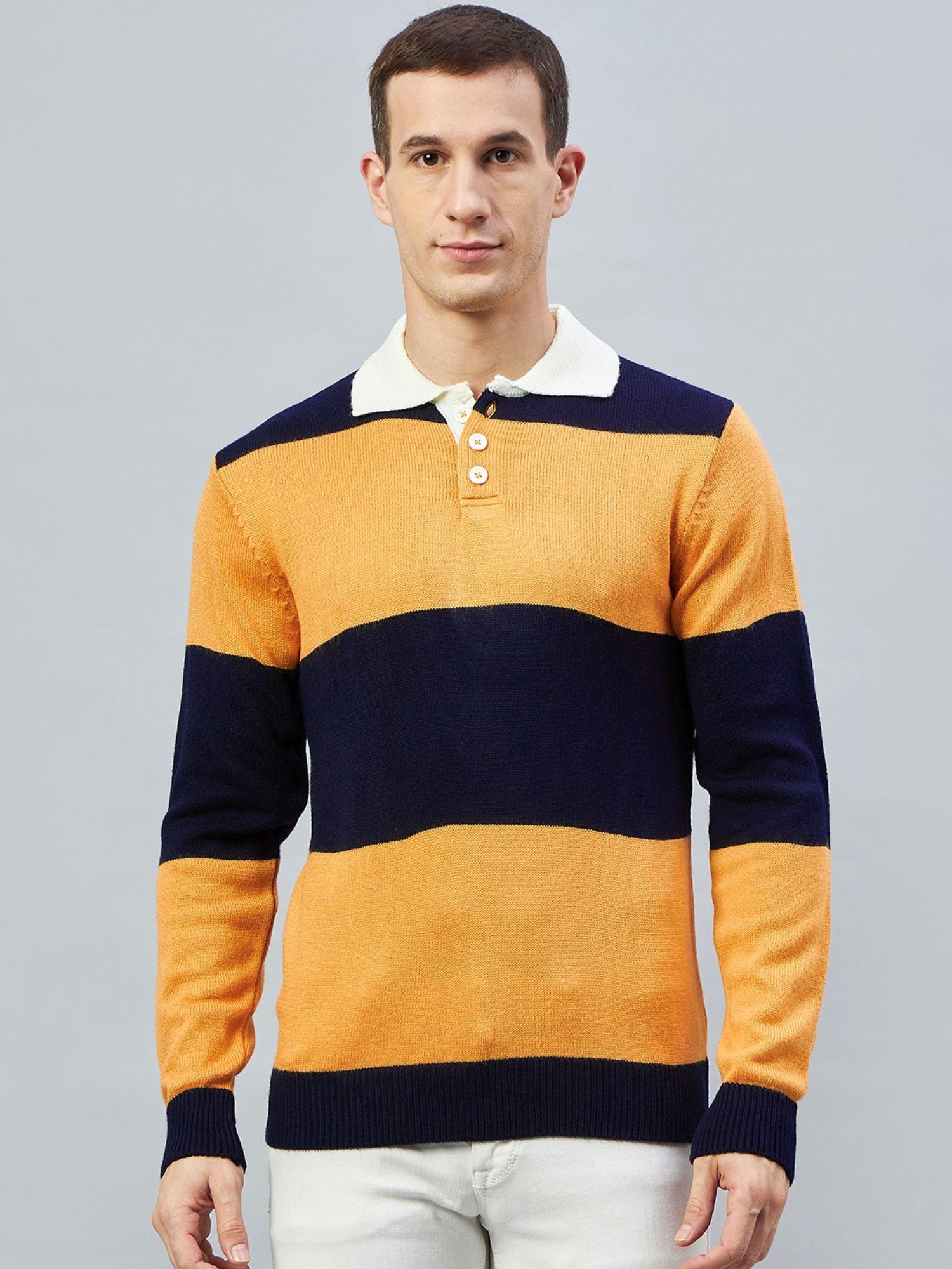 Navy Blue & Mustard Polo Neck Sweater