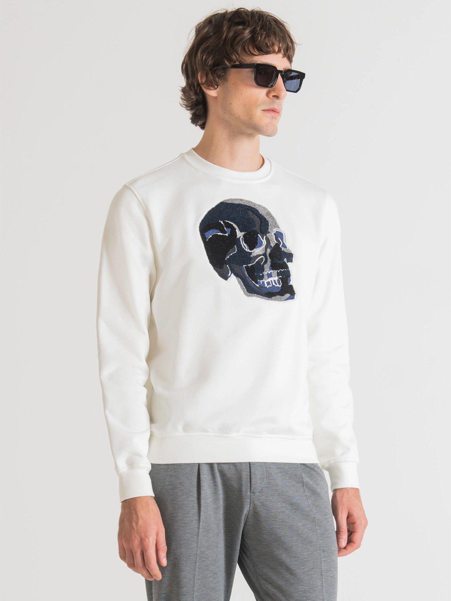 Sweatshirt Regular Fit In Cotton Polyester Blend Fabric With Embroidered Skull