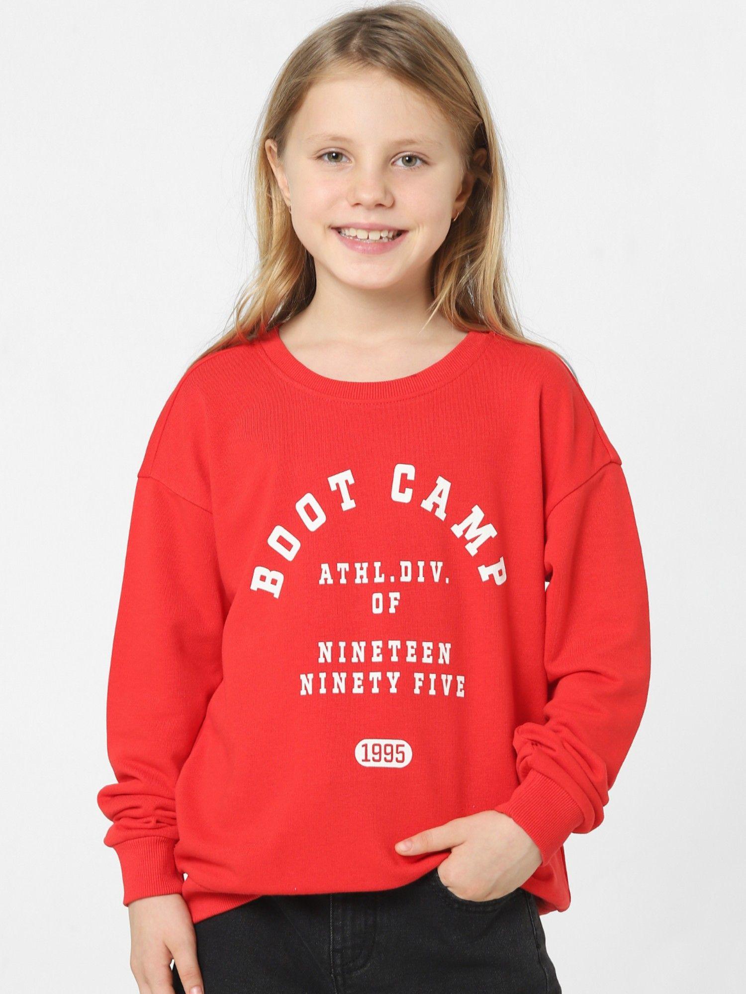 Girls Typography Red Sweatshirt