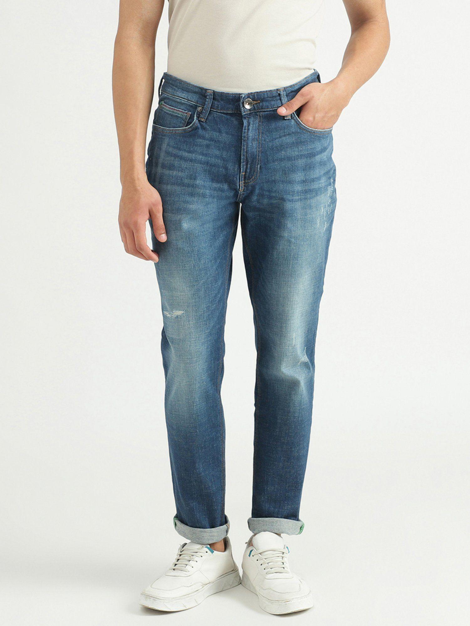 Mens Solid Jeans-Blue
