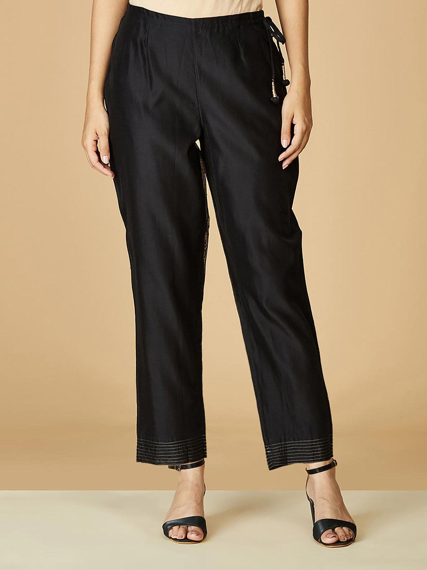 black-cotton-silk-ankle-length-pant