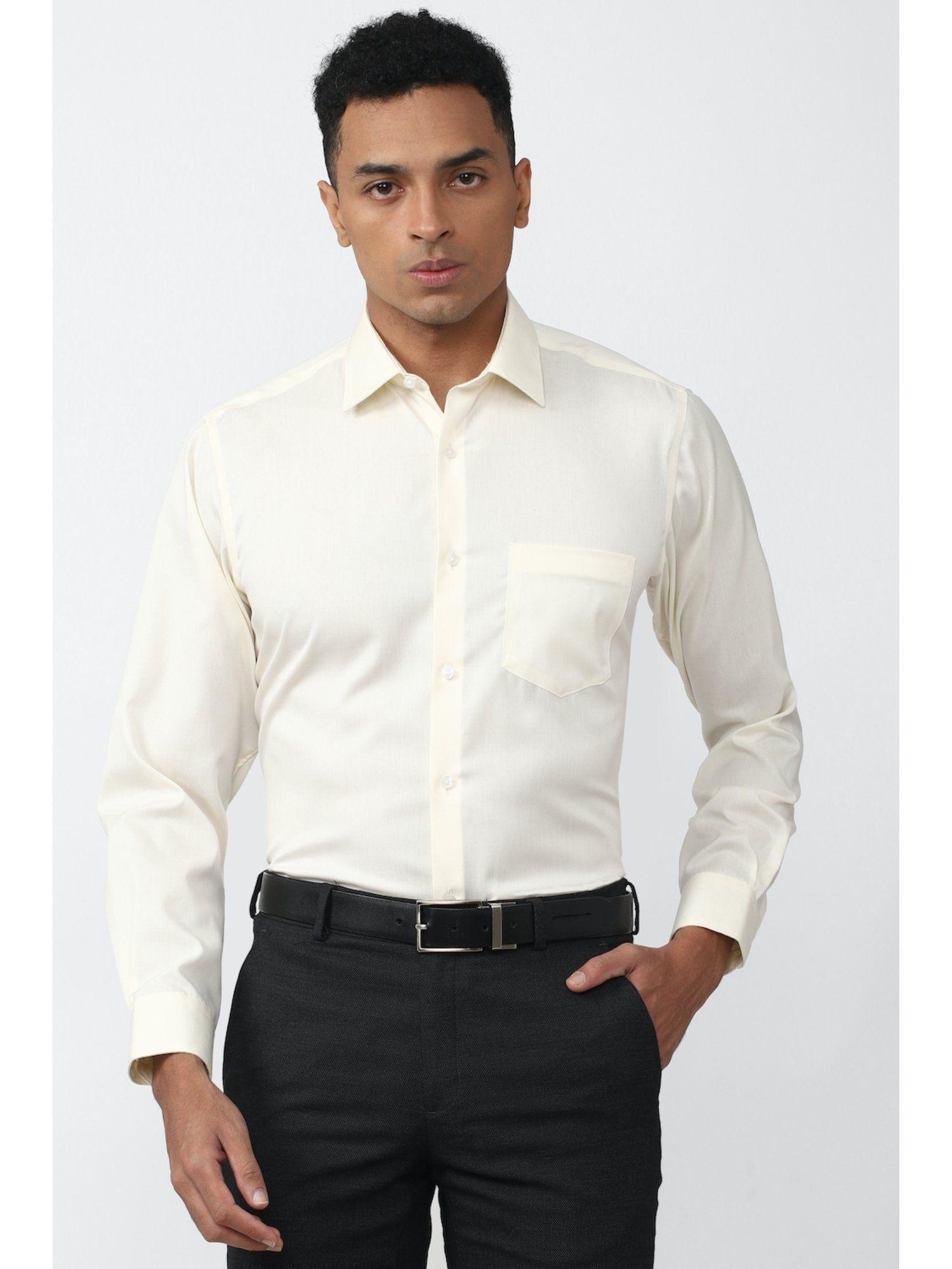 Men Cream Regular Fit Solid Full Sleeves Formal Shirt