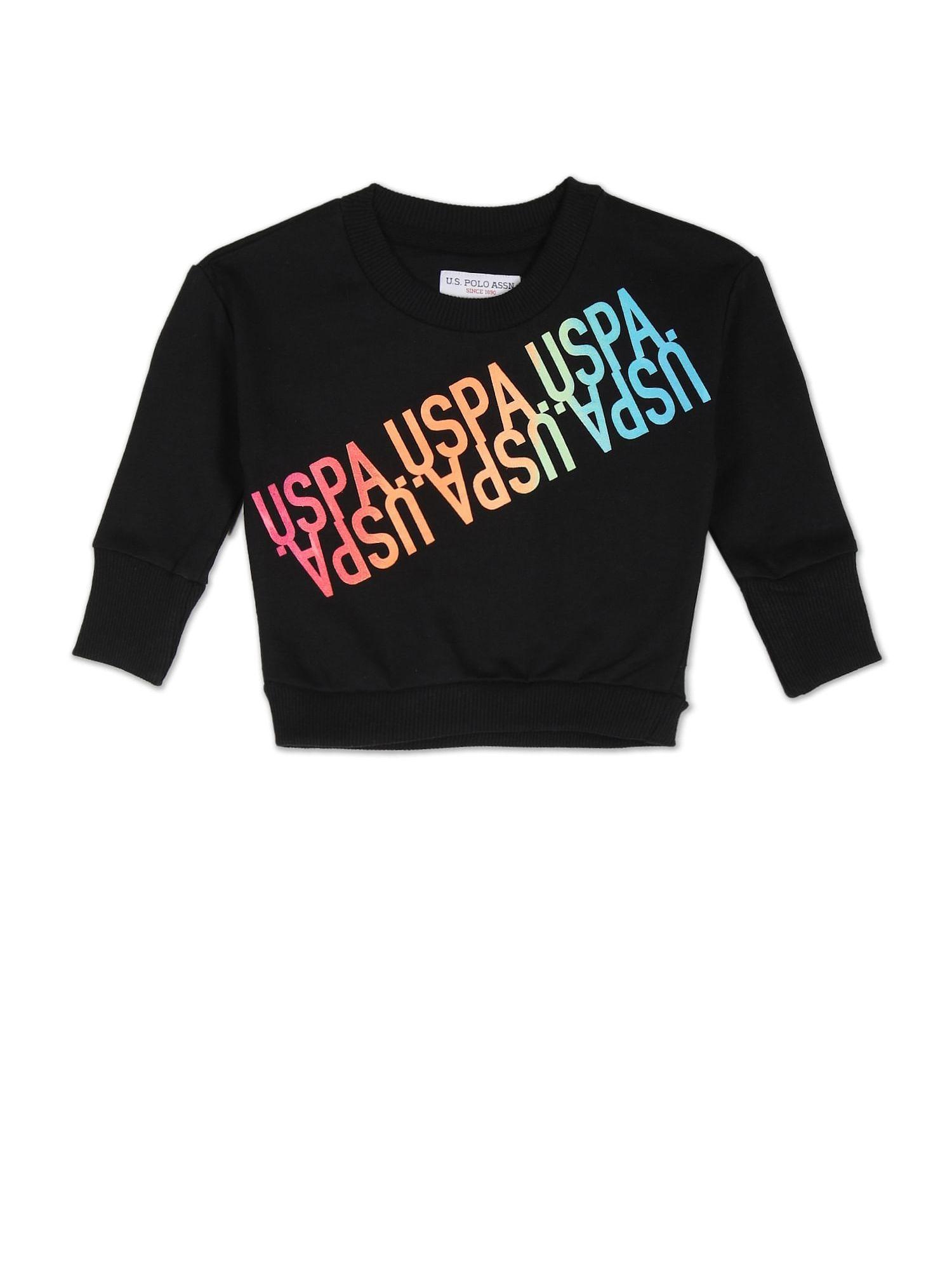 Girls Black Crew Neck Brand Print Sweatshirt