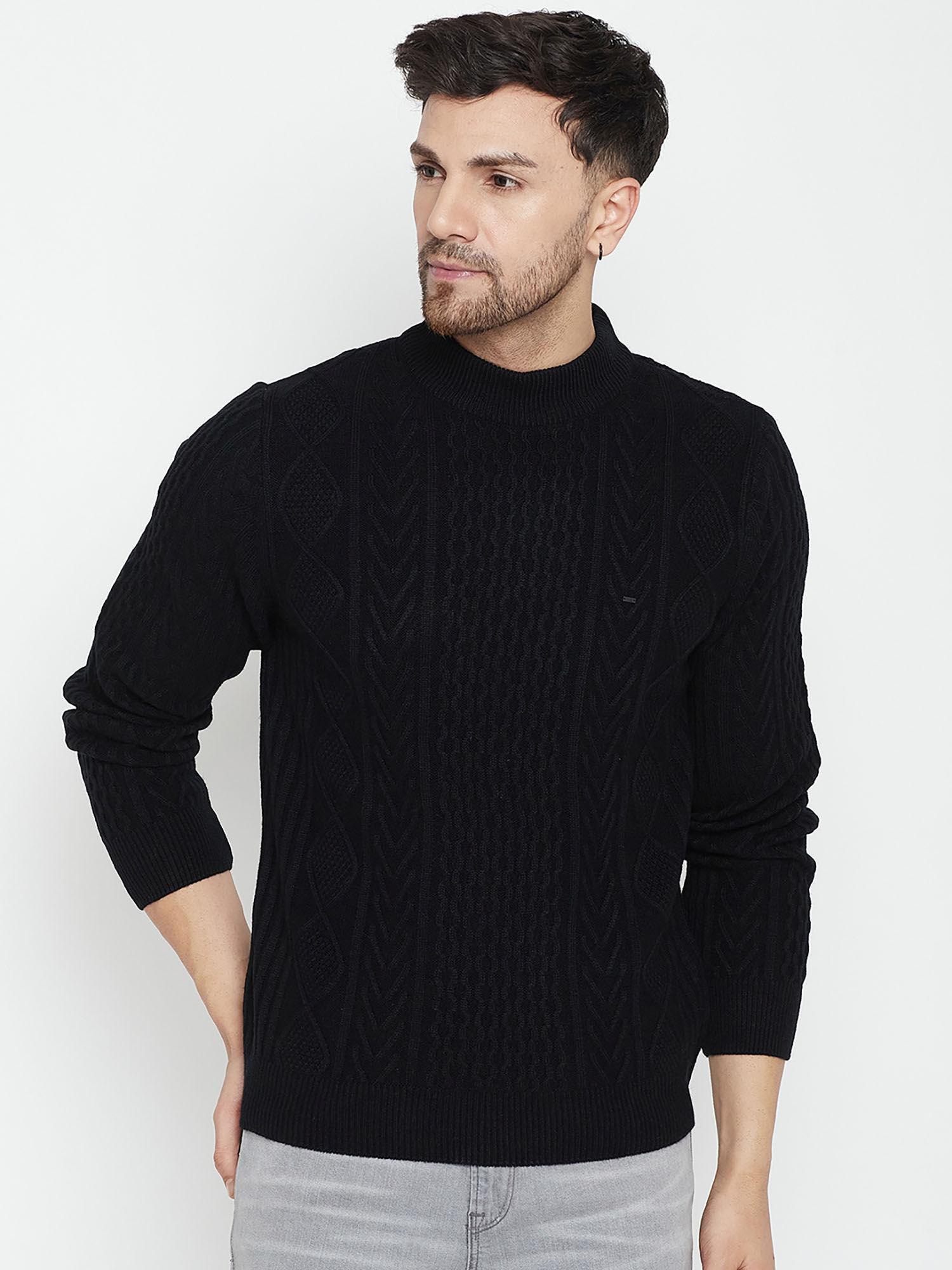 men-black-self-design-full-sleeves-round-neck-sweater