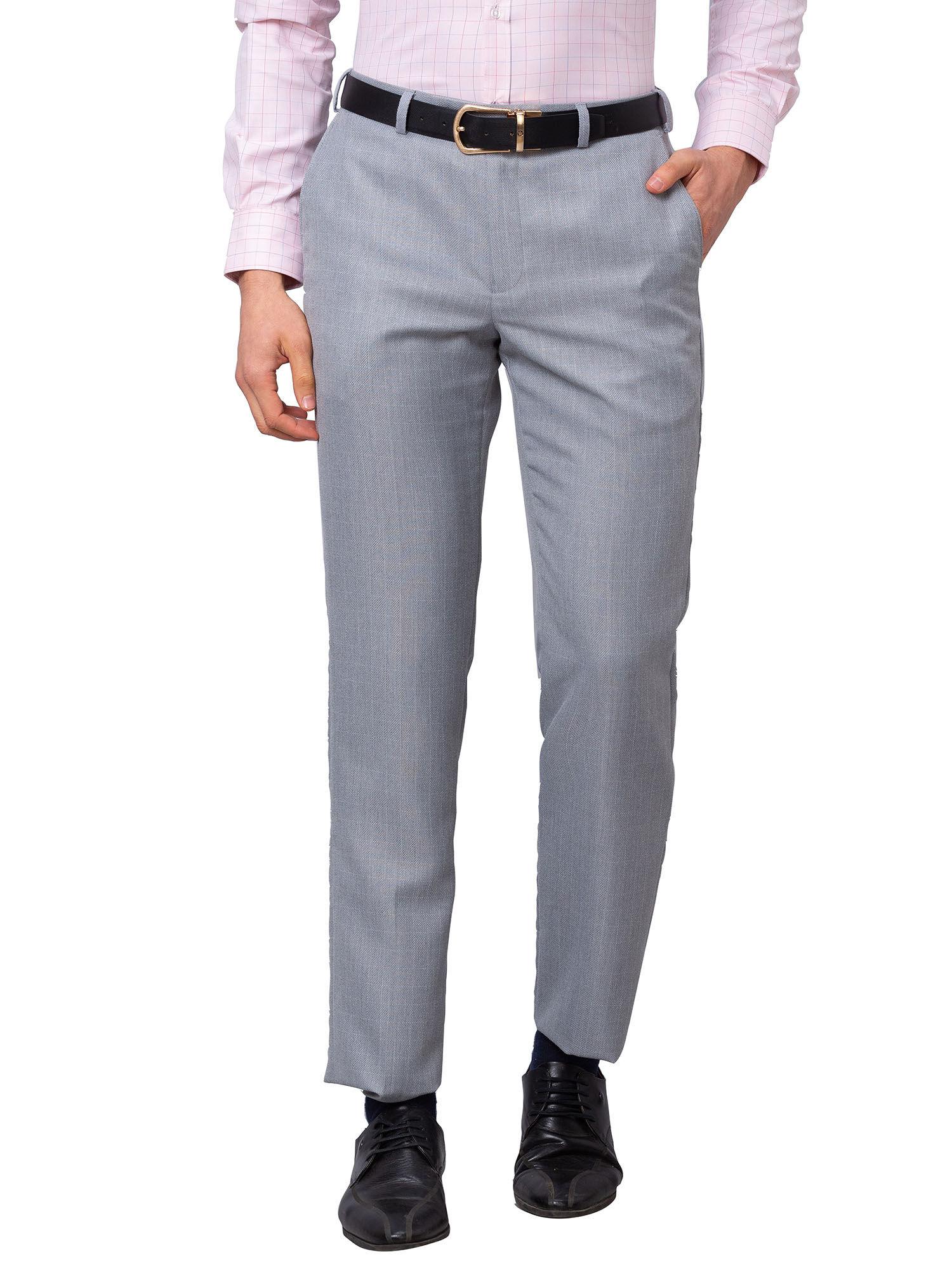 Men`s Regular Fit Checks Mid Waist Grey Formal Trouser