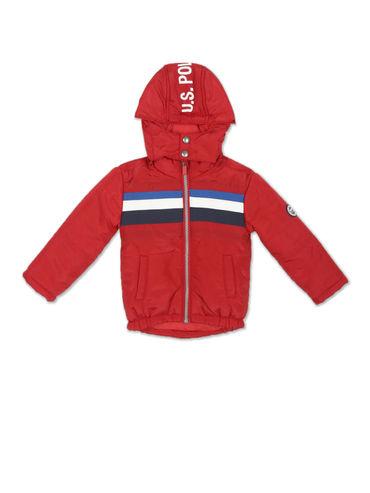 Boys Red Long Sleeve Stripes Hooded Jacket