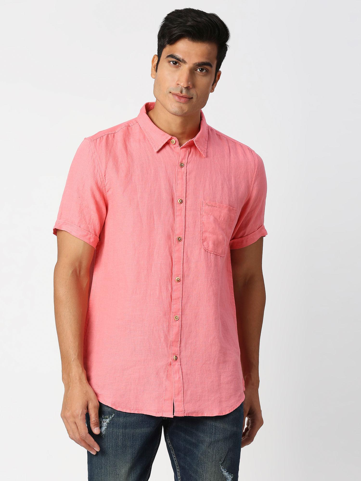 kingsman-half-sleeves-pink-pure-linen-casual-shirt