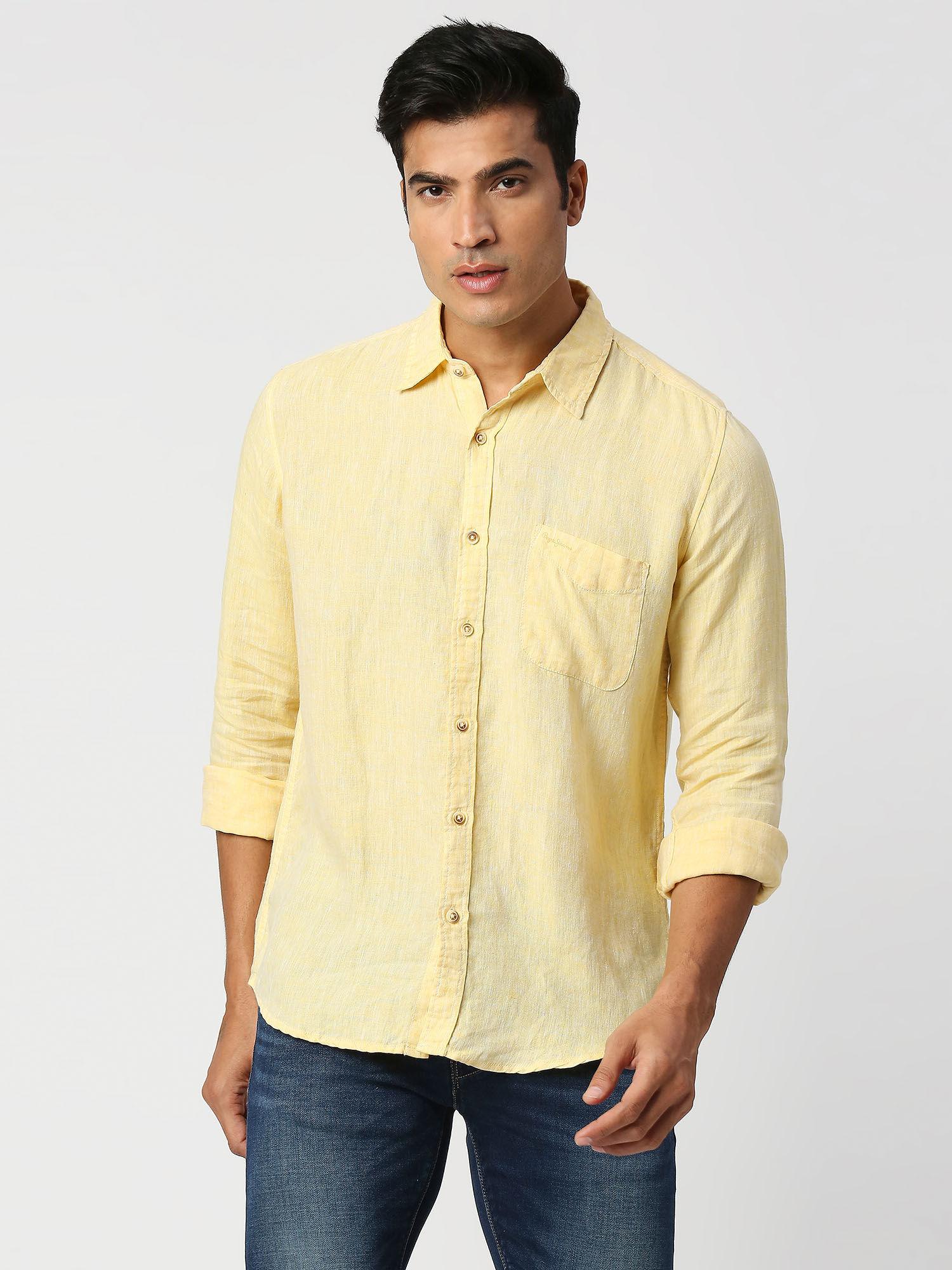 mac-full-sleeves-yellow-pure-linen-chambray-casual-shirt