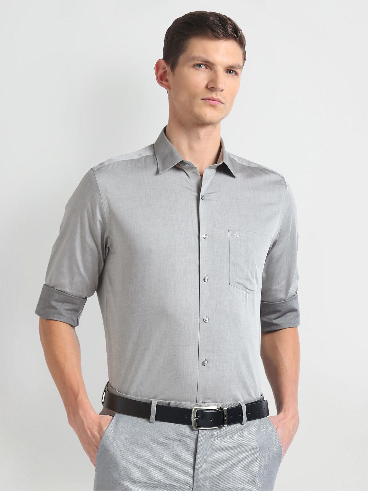Grey Heathered Twill Formal Shirt