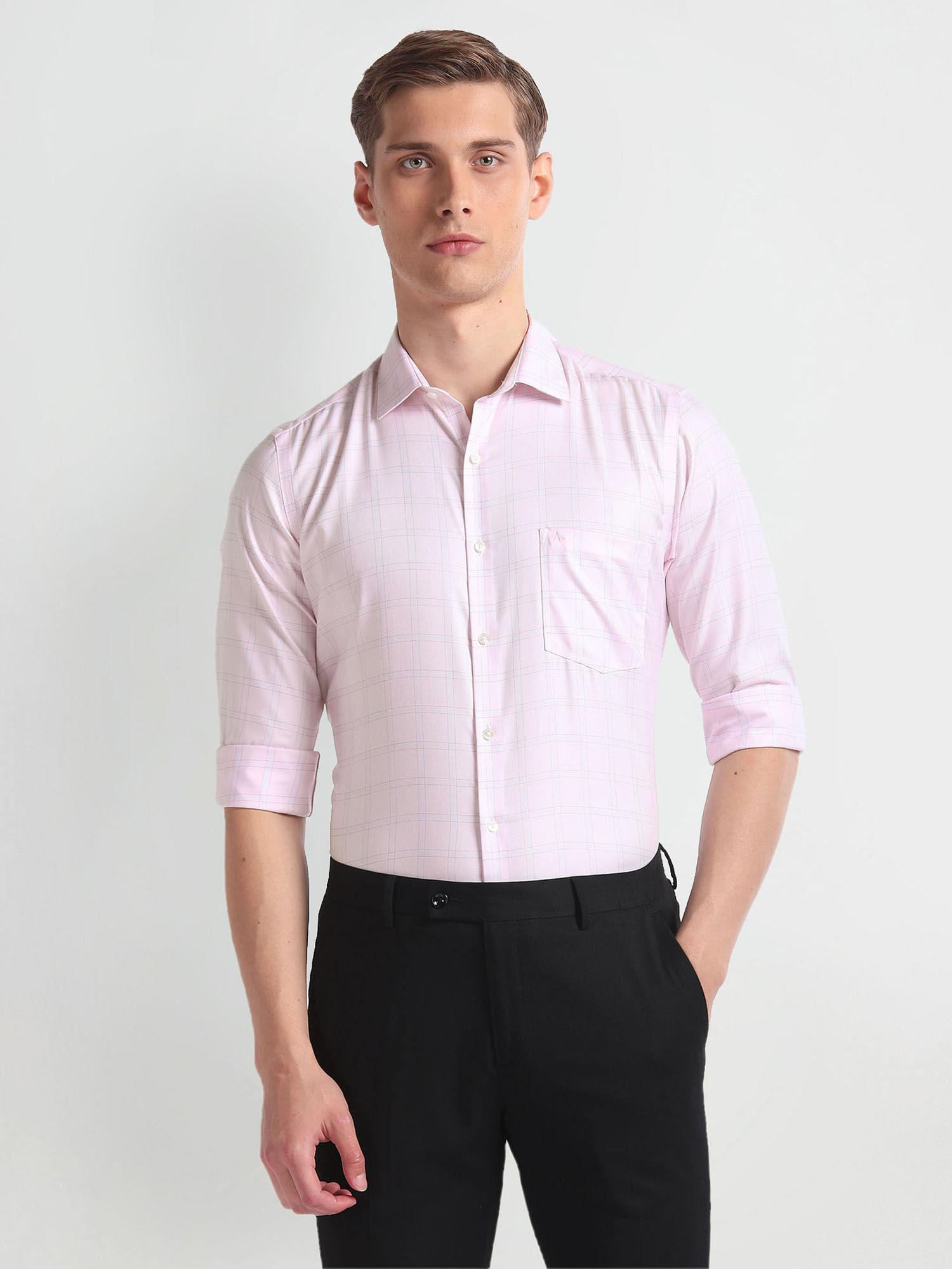 Pink Auto Press Outline Check Formal Shirt