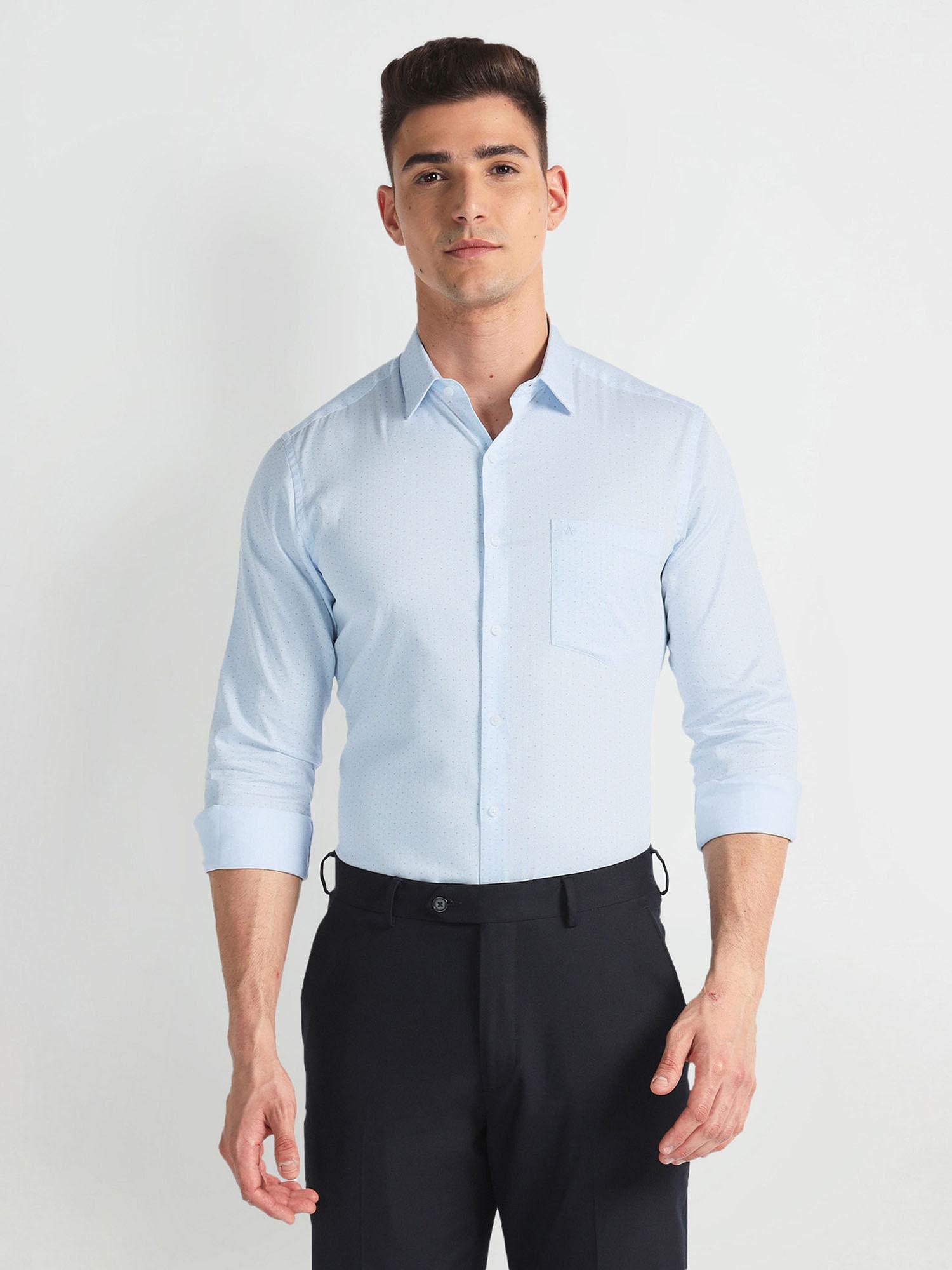 Blue Pure Cotton Geometric Formal Shirt