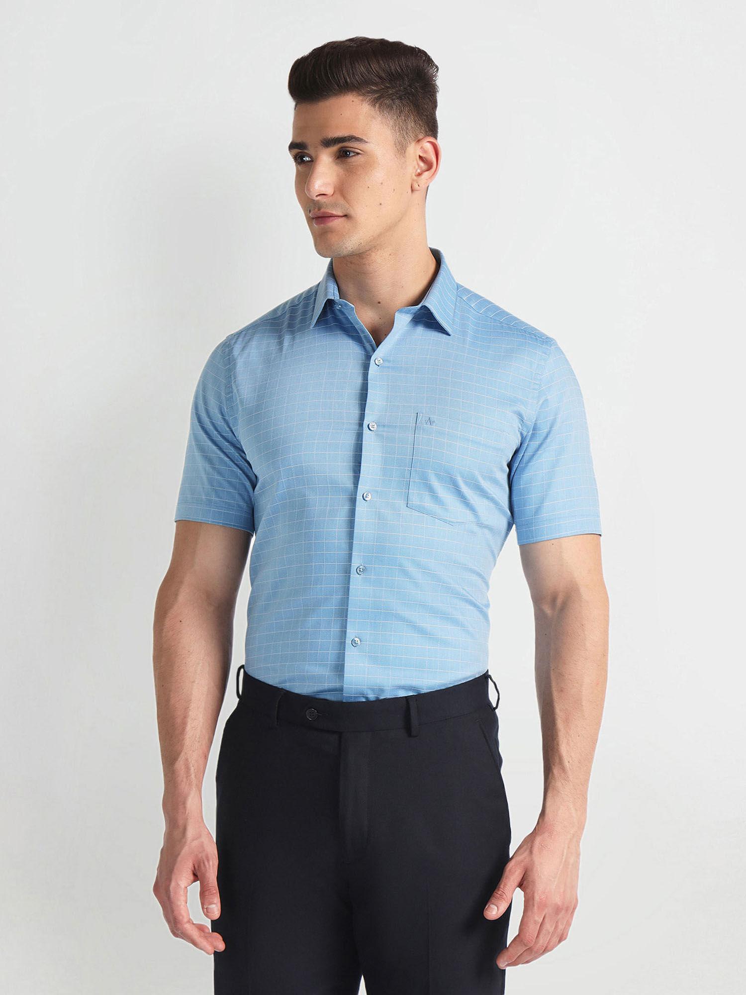 blue-short-sleeve-pure-cotton-formal-shirt