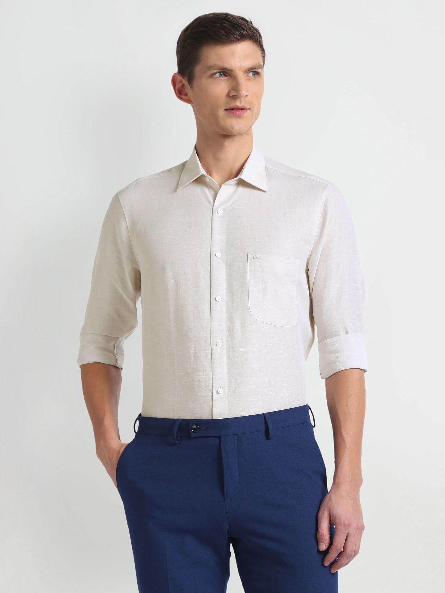 Beige Linen Cotton Heathered Formal Shirt