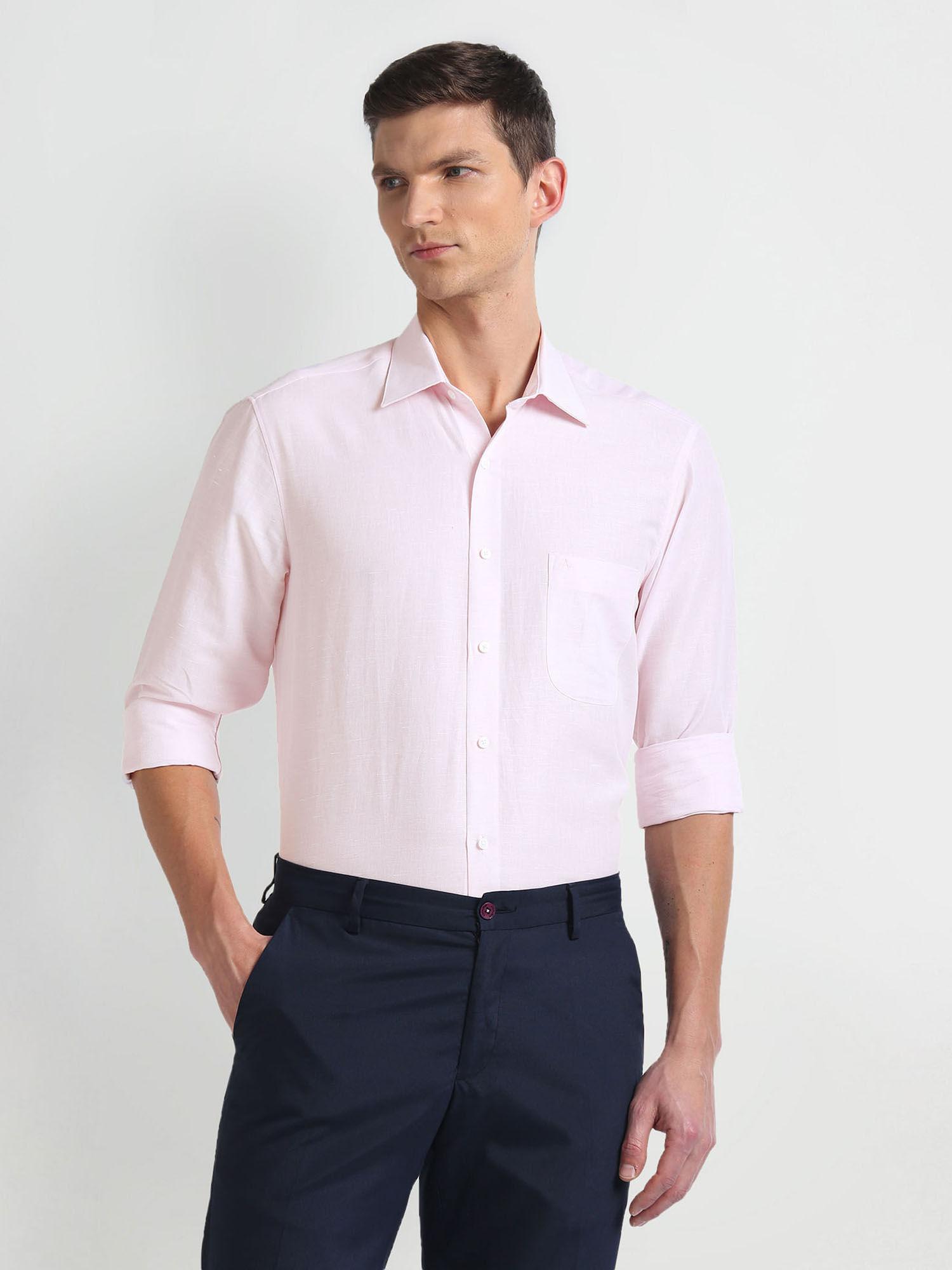 Pink Solid Linen Cotton Formal Shirt