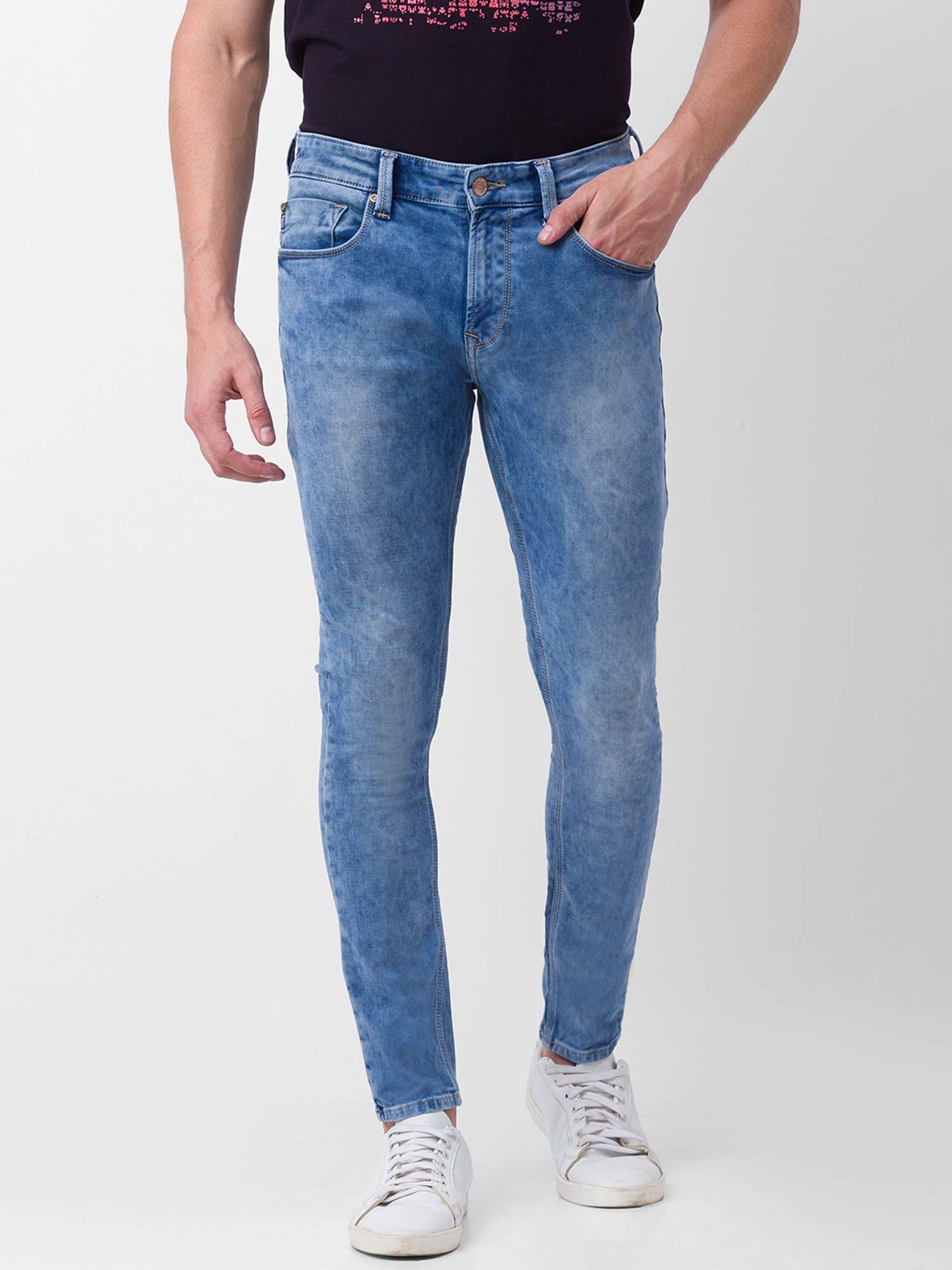 Light Blue Cotton Slim Fit Tapered Length Jeans for Men (kano)