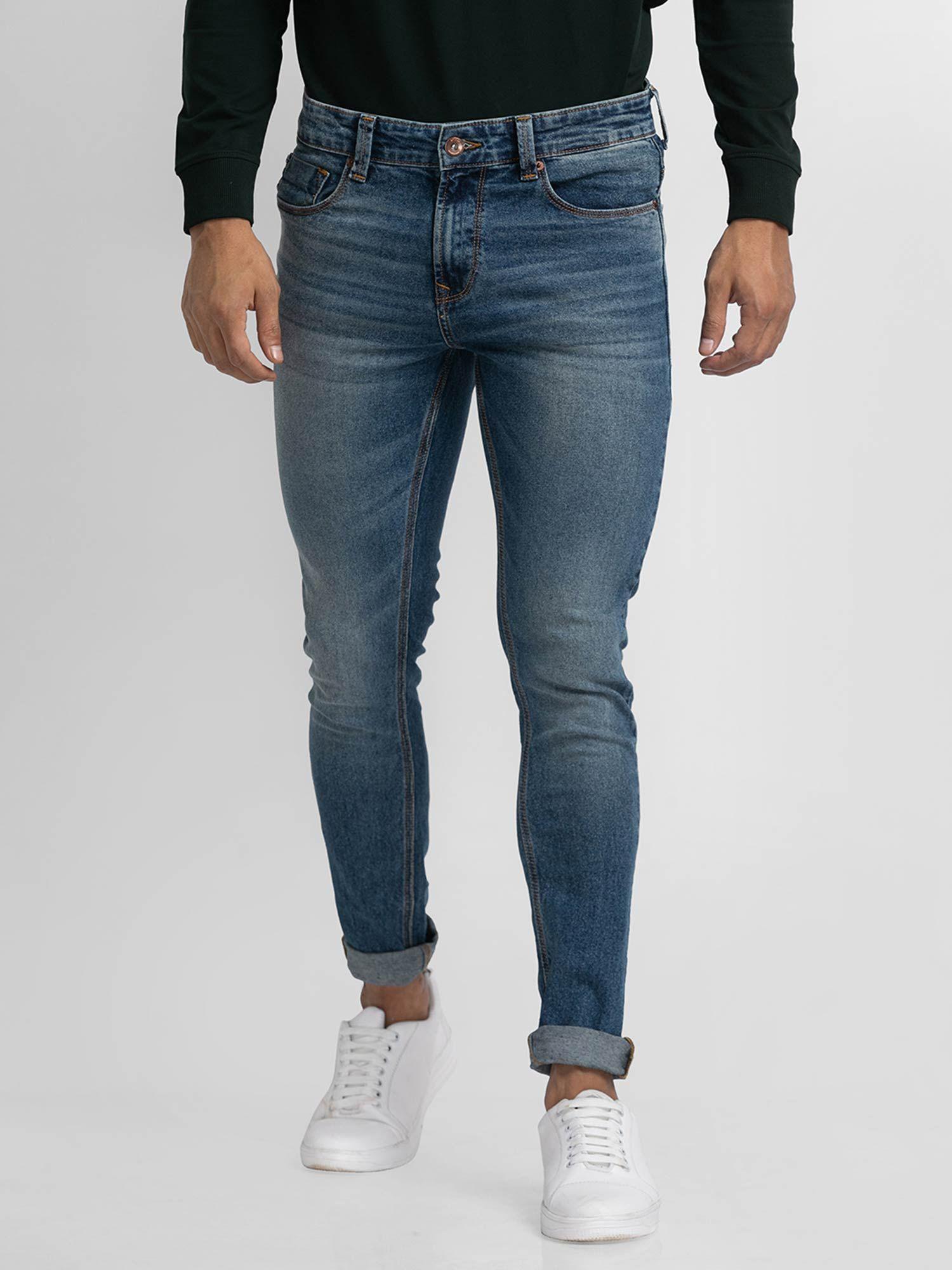 Vintage Blue Cotton Super Slim Fit Tapered Length Jeans for Men (super Skinny)