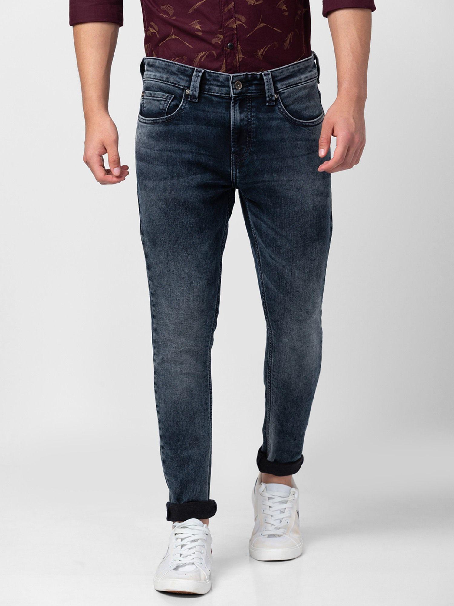 Blue Mid Rise Tapered Fit Jeans for Men