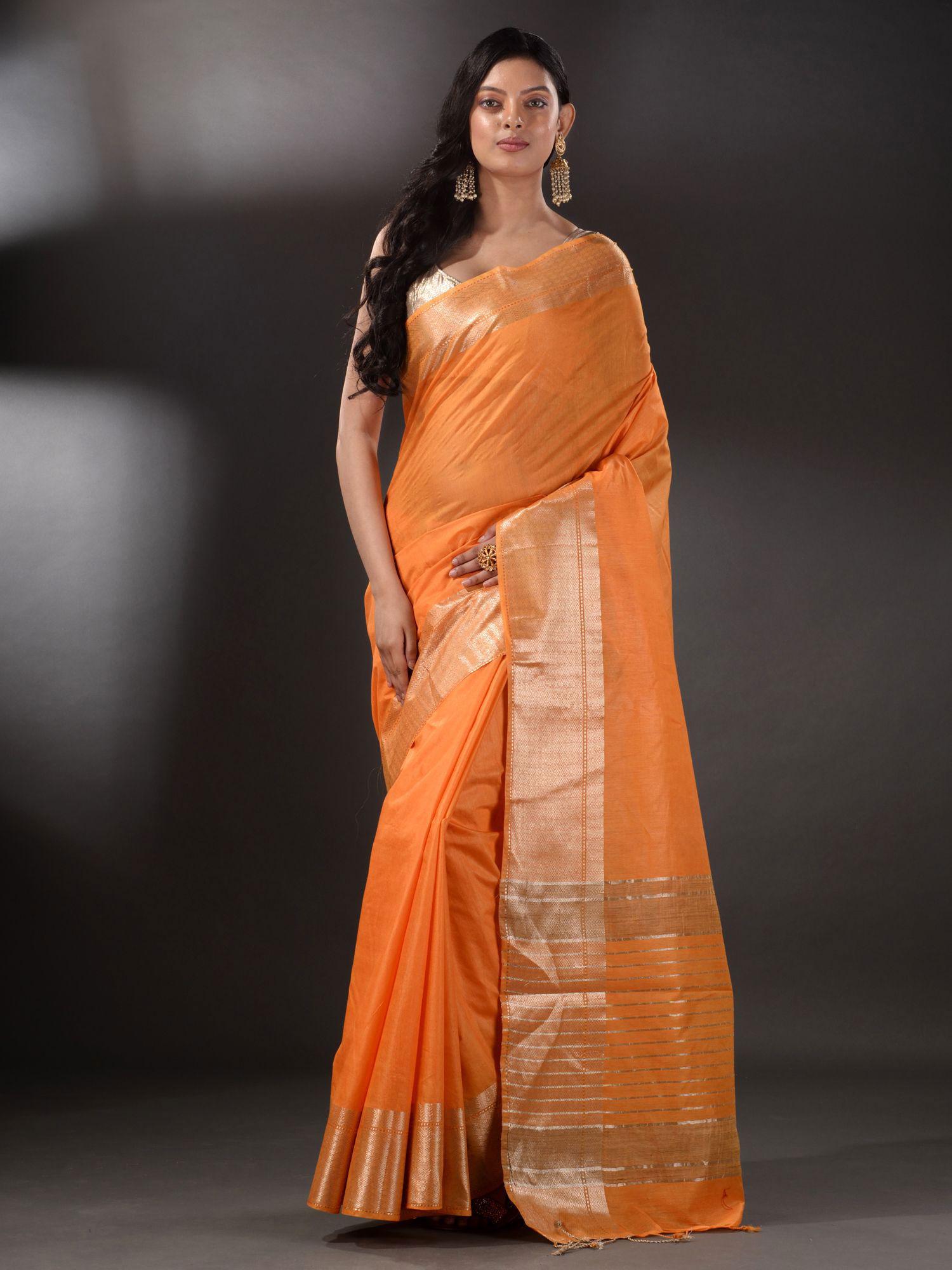 mustard-blended-cotton-saree-with-unstitched-blouse-(set-of-2)