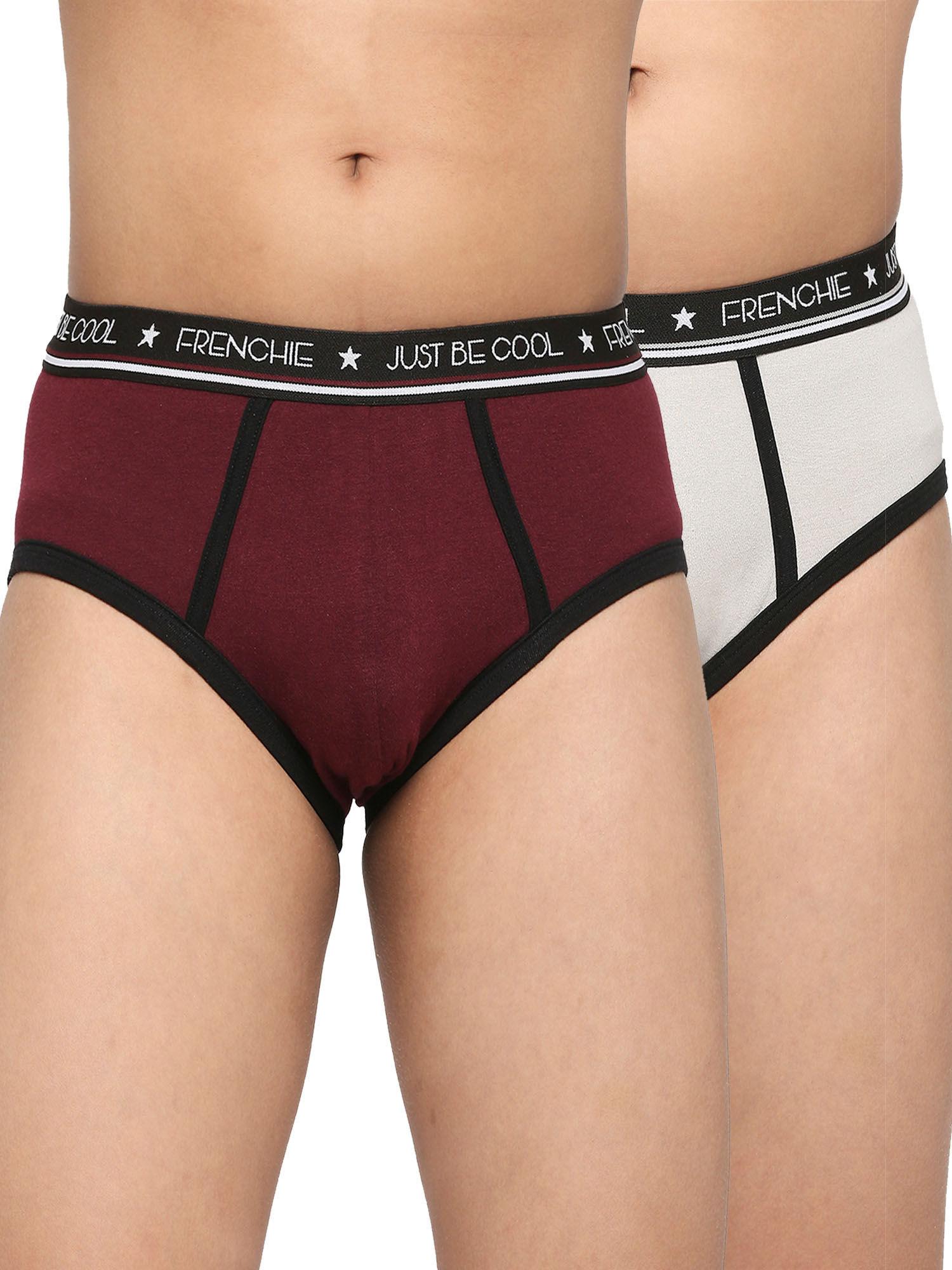 Teenagers Cotton Brief Wine and Light Grey (Pack of 2)
