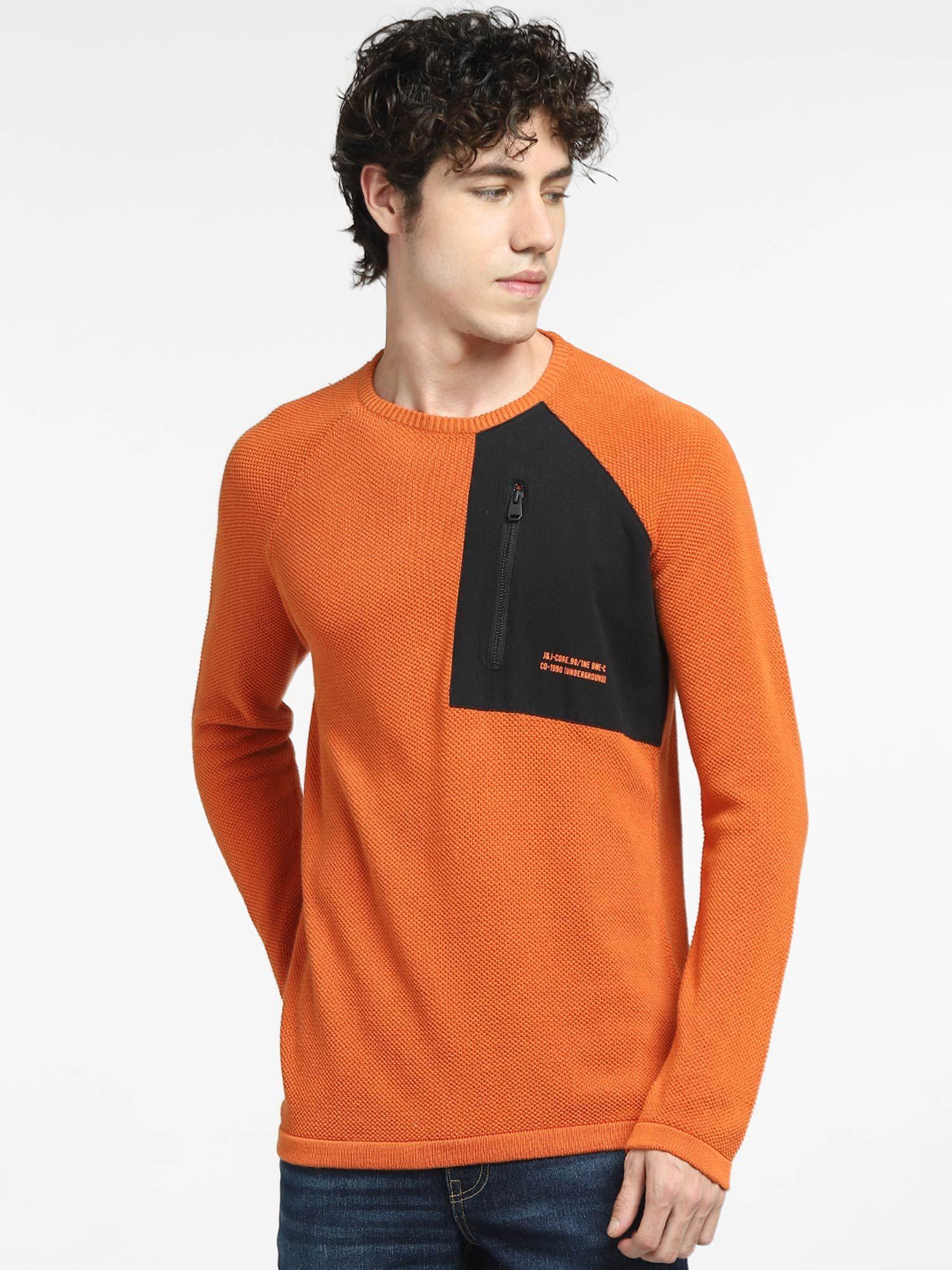 Orange Zip Detail Pullover