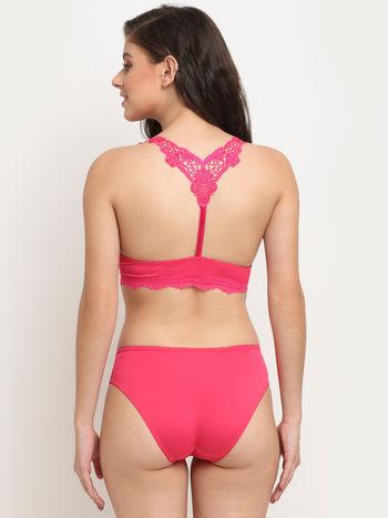 Racer Back Passion Strings Push Up Lace Set - Pink