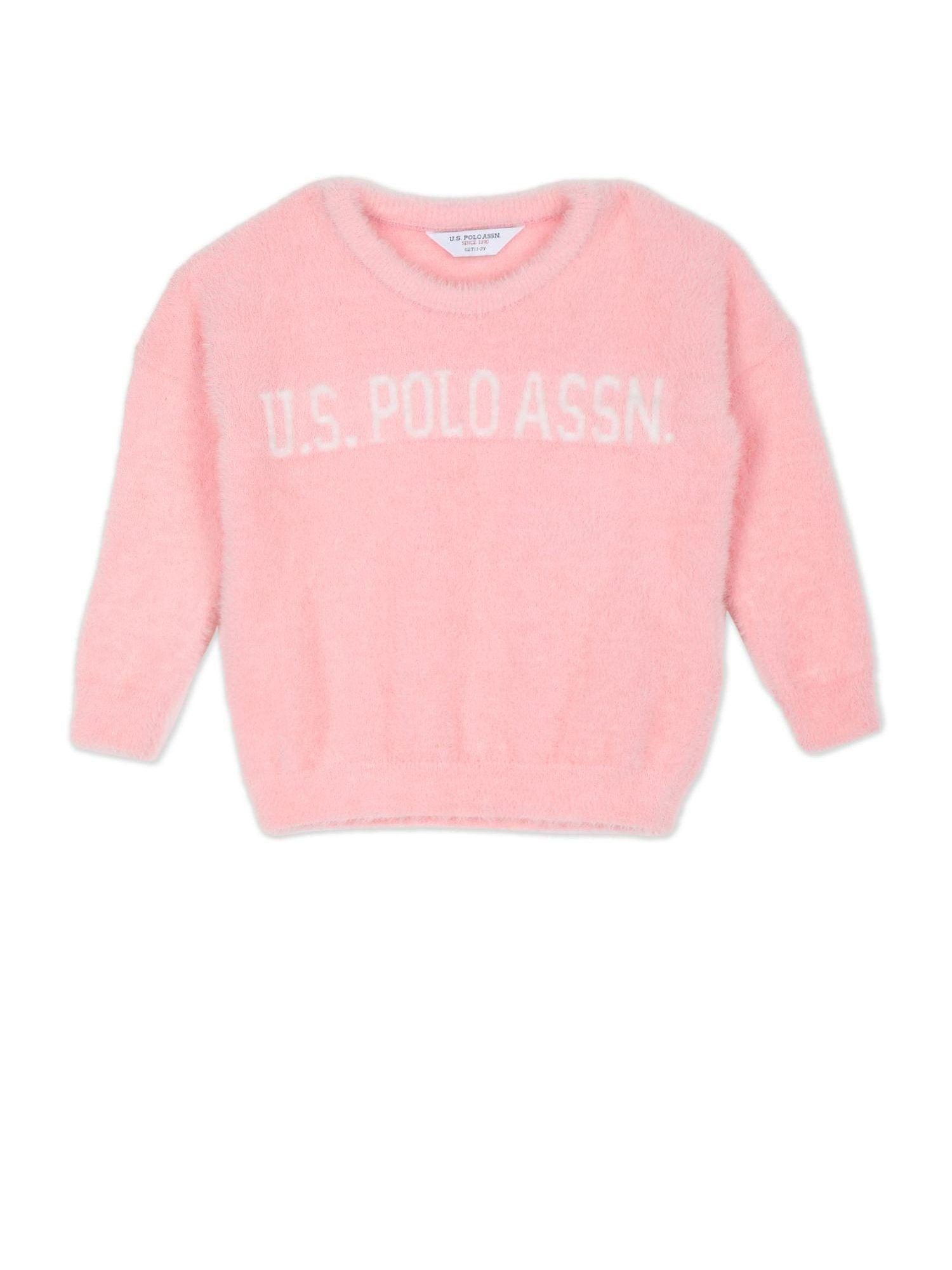 Girls Light Pink Patterned Knit Pullover Sweater